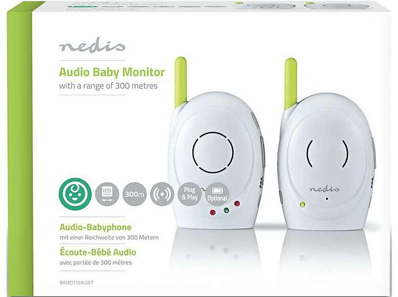 Nedis BAMO110AUWT Babyphone, FHSS (Frequency-Hopping Spread Spectrum), Mit Rückruffunktion, Batteriebetrieben/Netzstromversorgung, Weiß/Grün — Foto 4 von 5