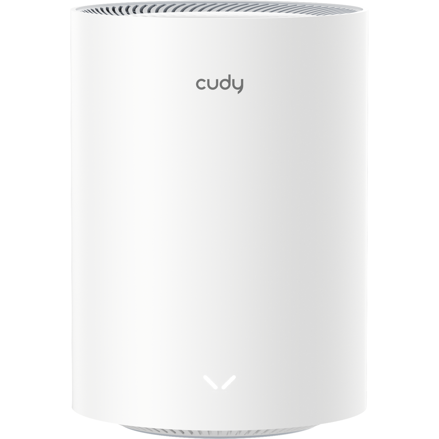 A white, cylindrical Cudy wireless router with ventilation slots at the top and bottom.