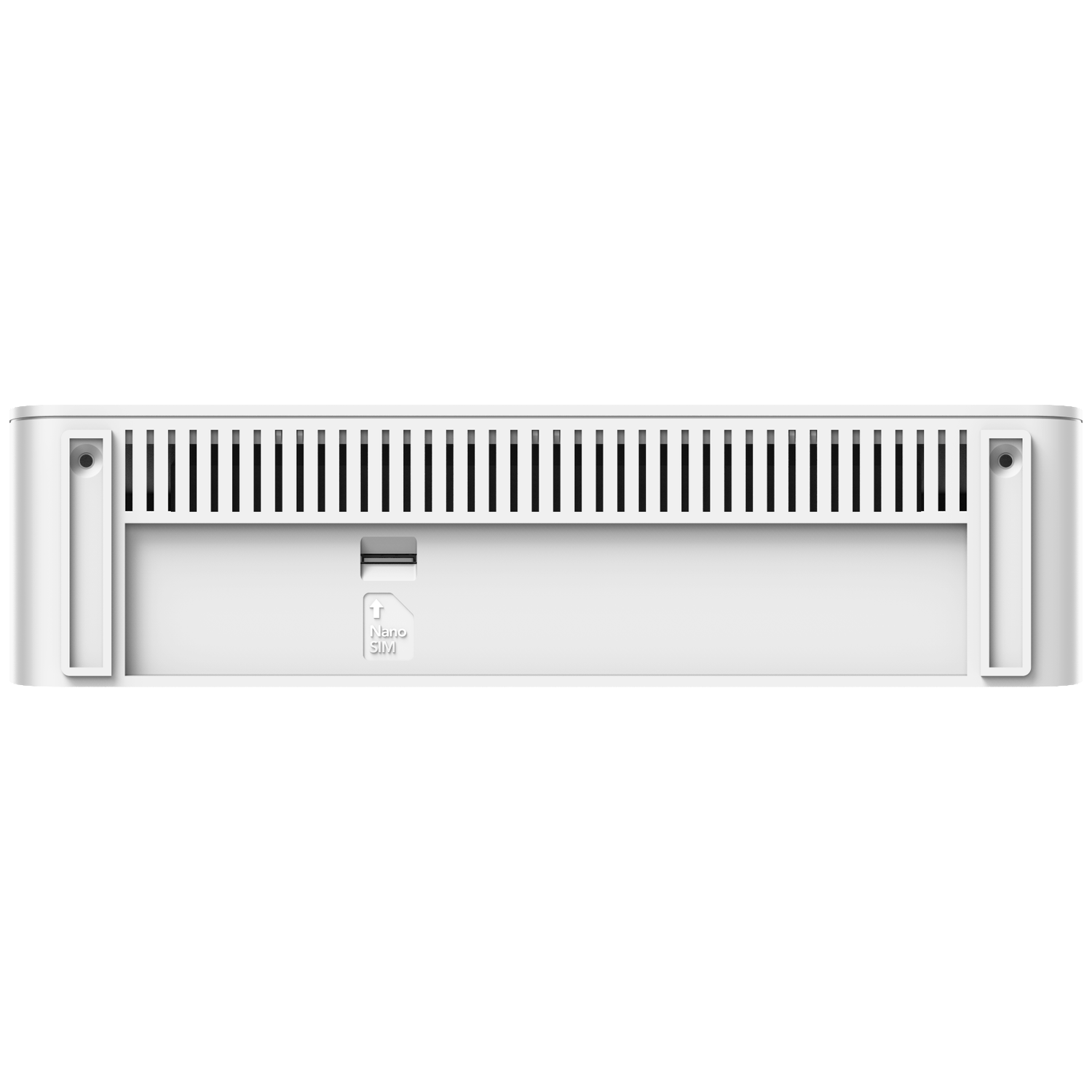 White device bottom with ventilation slots and a nano SIM card slot against a black background.