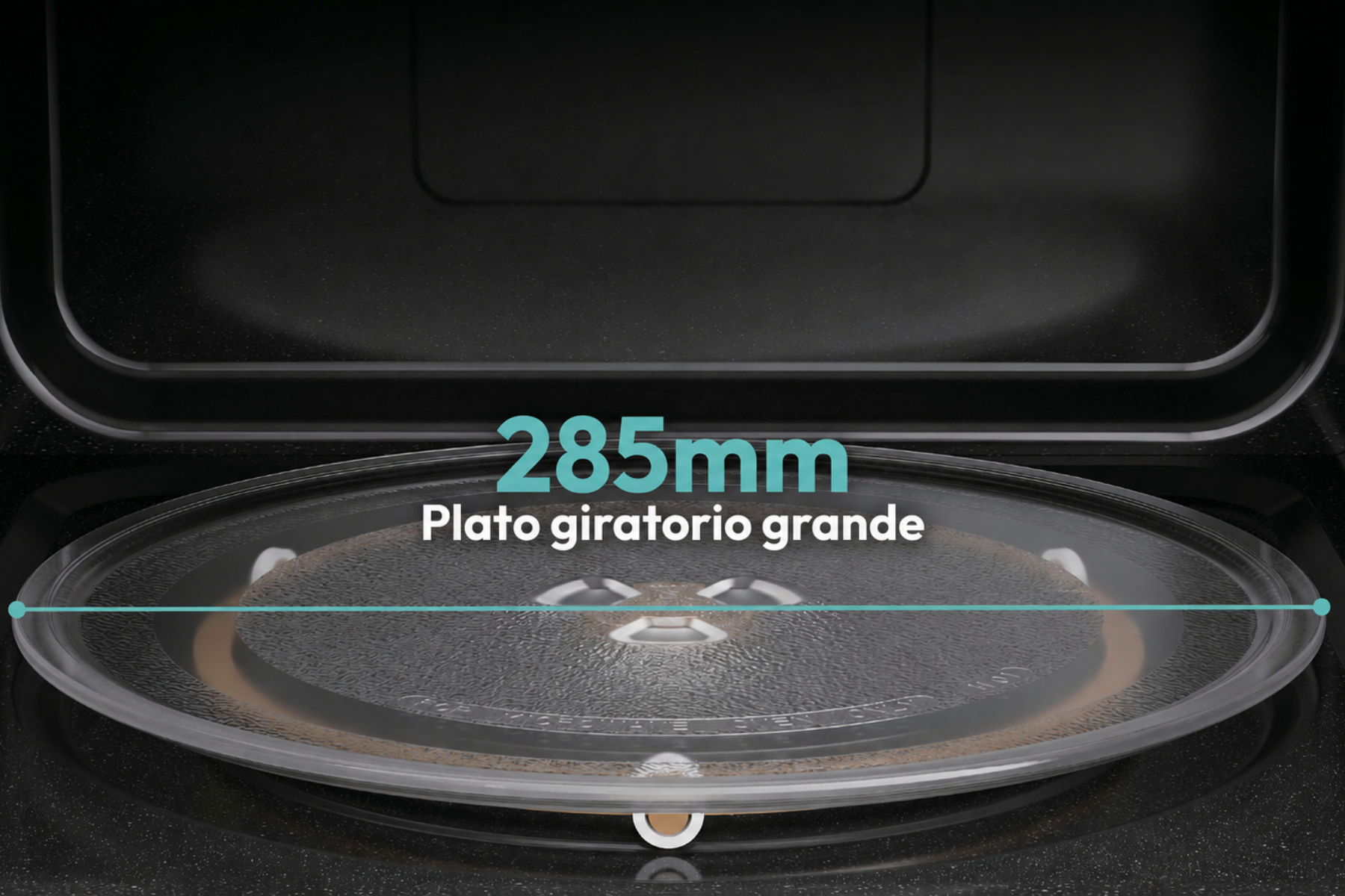 Plato giratorio de microondas de cristal de 285 mm con línea de medida.