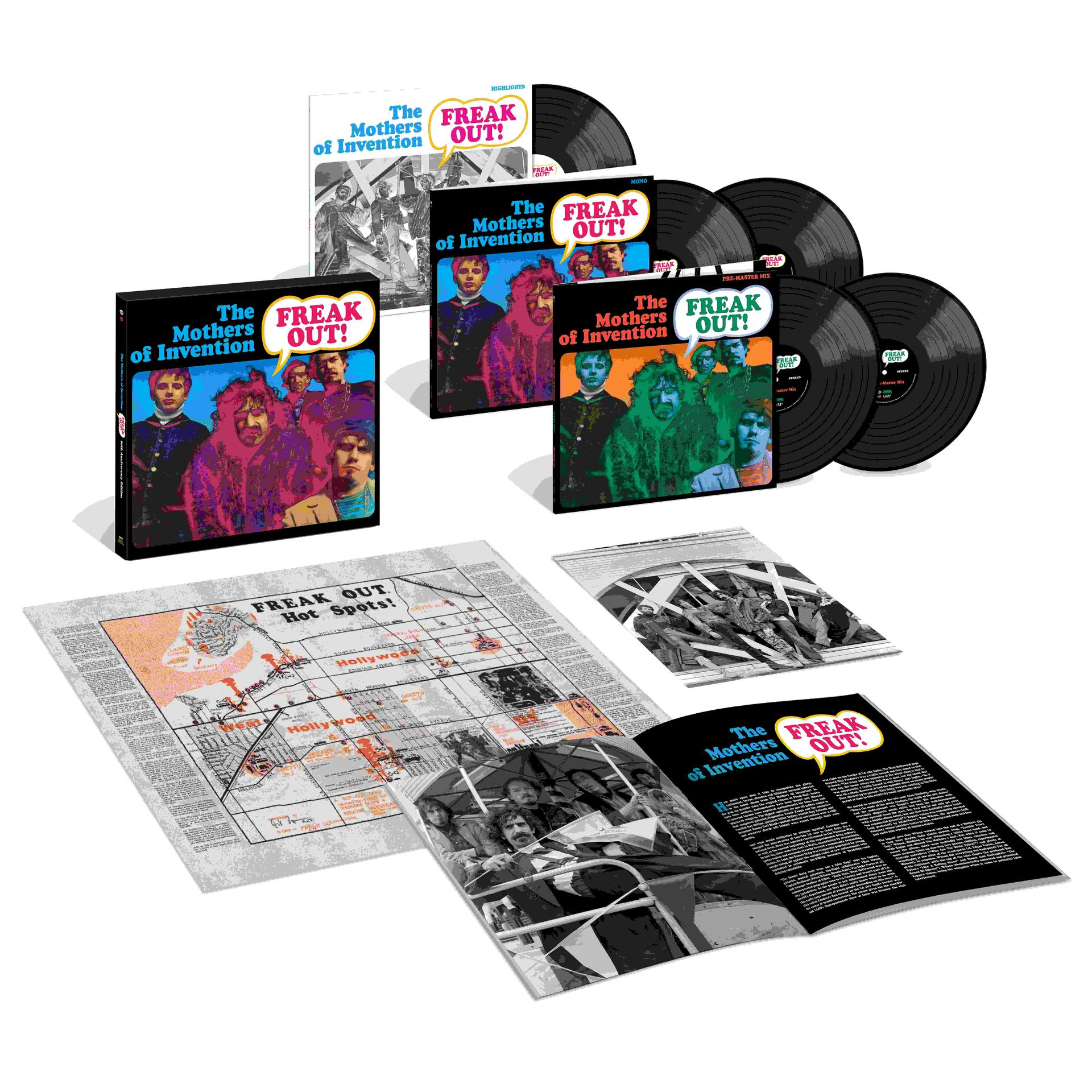 The Mothers of Invention Freak Out! Box-Set mit Alben, Vinyls, Landkarte und einem Buch.