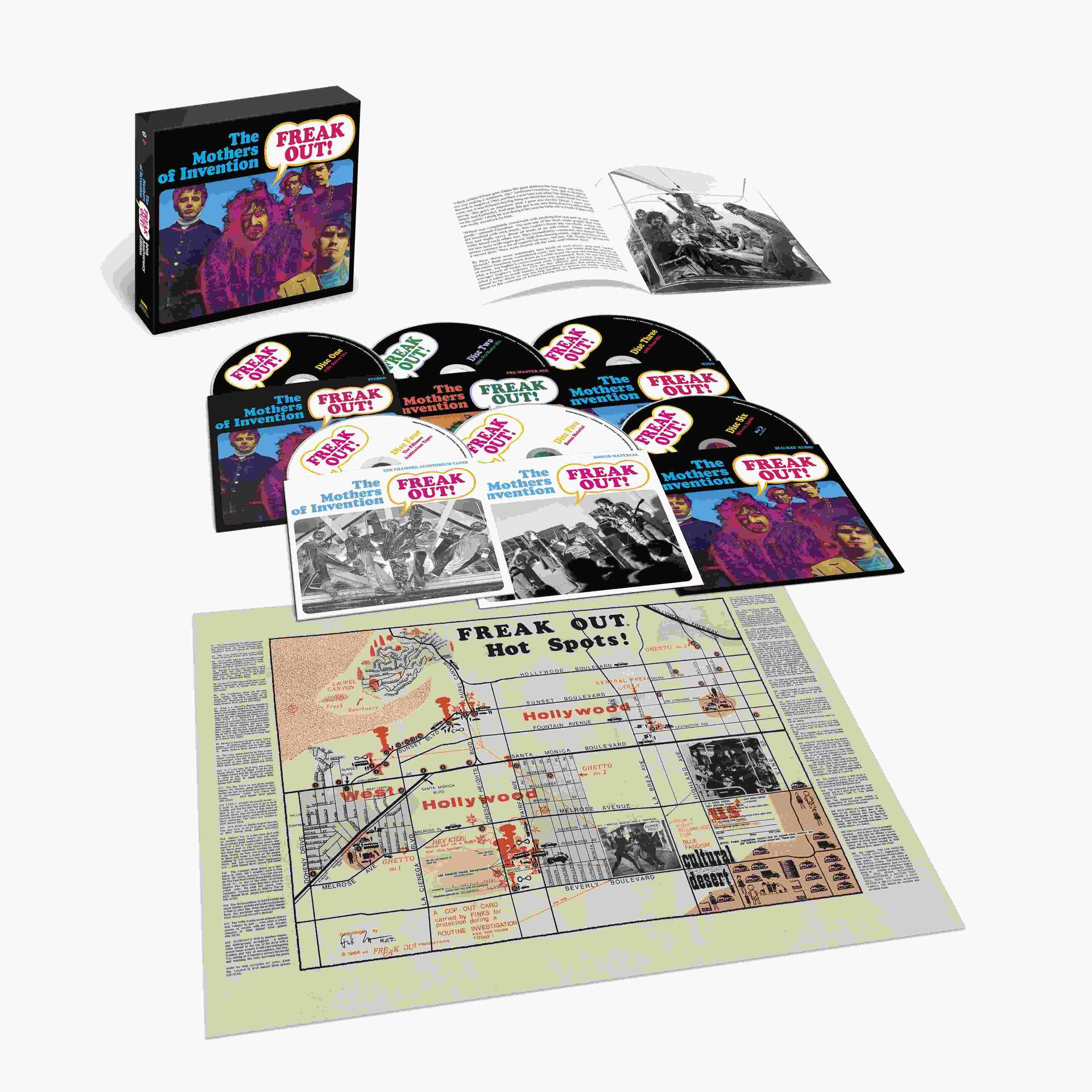 Boxset von The Mothers of Invention mit CDs, Buch und einer Hollywood-Karte.