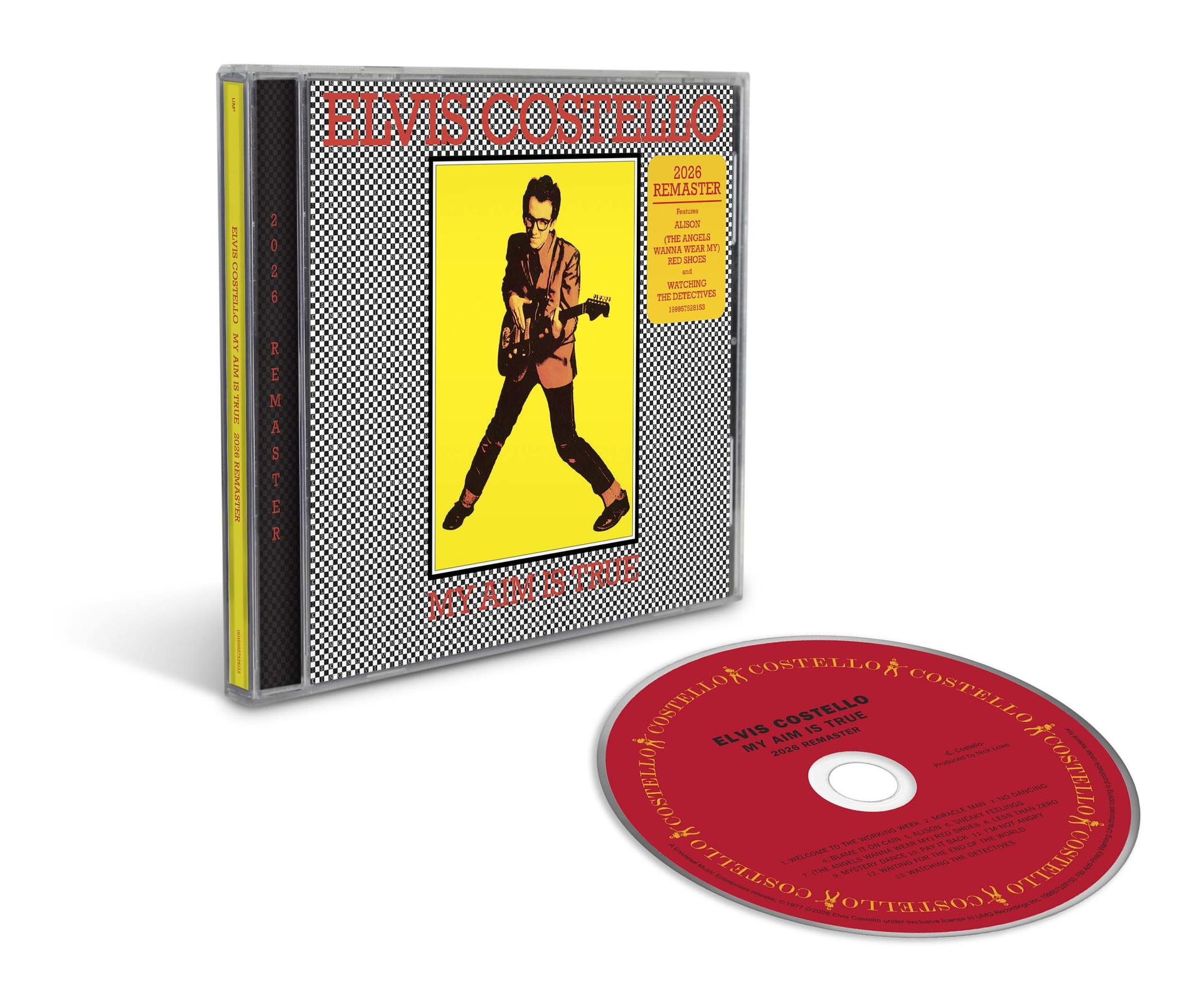 Elvis Costello CD-Huelle und Disk mit My Aim Is True Remaster Cover.