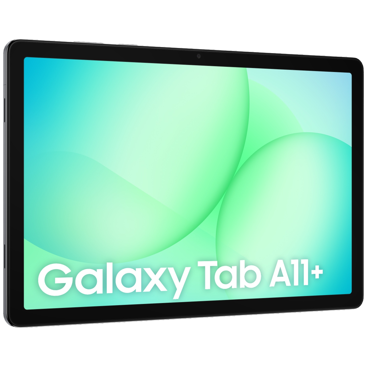 Samsung Galaxy Tab A11+ tablet met groene achtergrond.