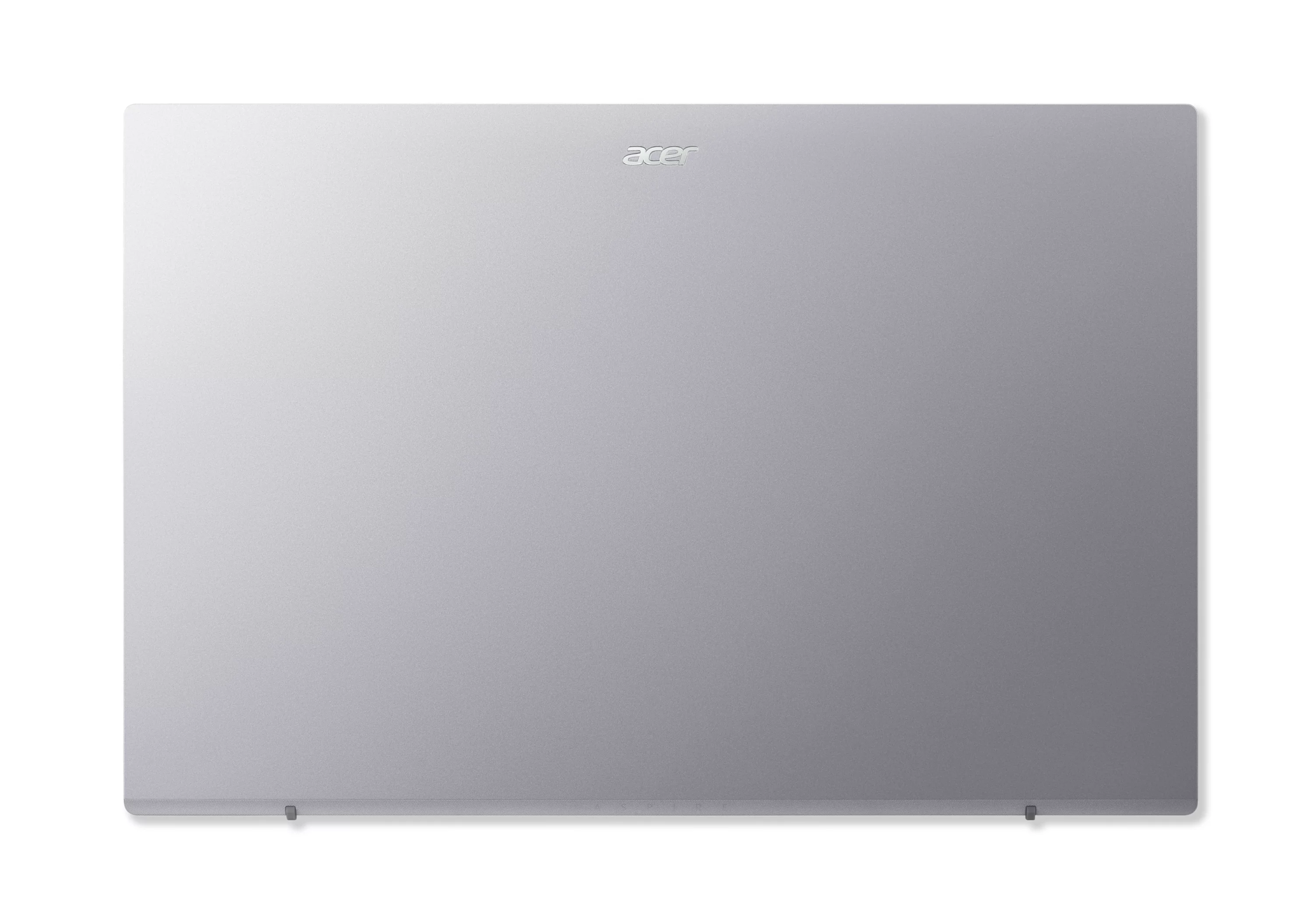 Geschlossener silberner Acer-Laptop von oben vor weißem Hintergrund.