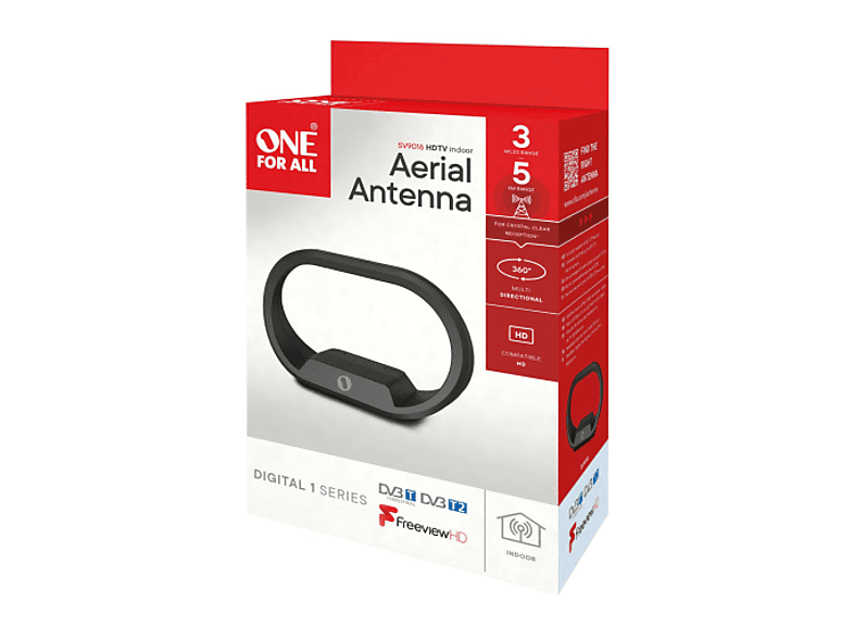 Antena TV Interior - ONE FOR ALL SV9016, 1.2m, Negro
