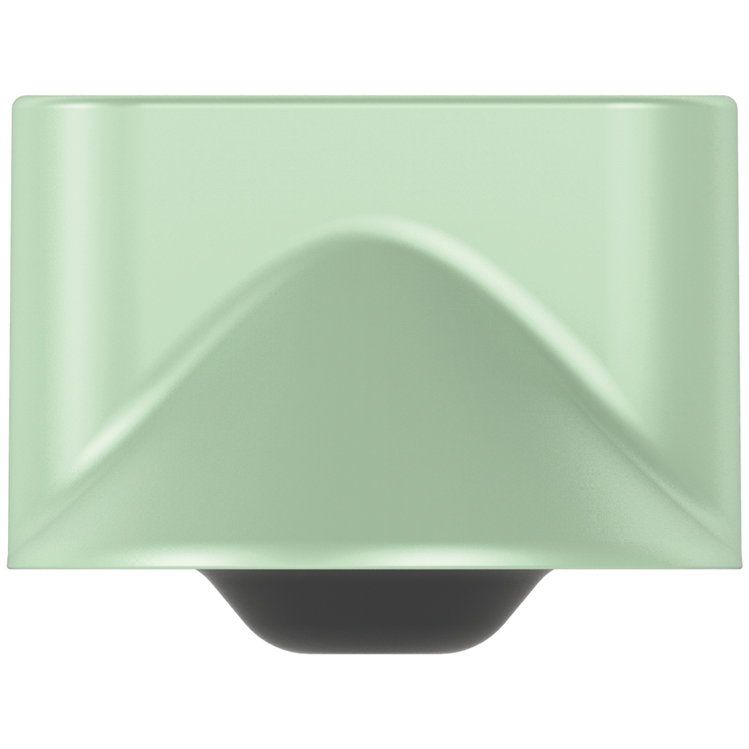 Un embout de sèche-cheveux vert clair avec un arc central et une base gris foncé sur fond blanc.