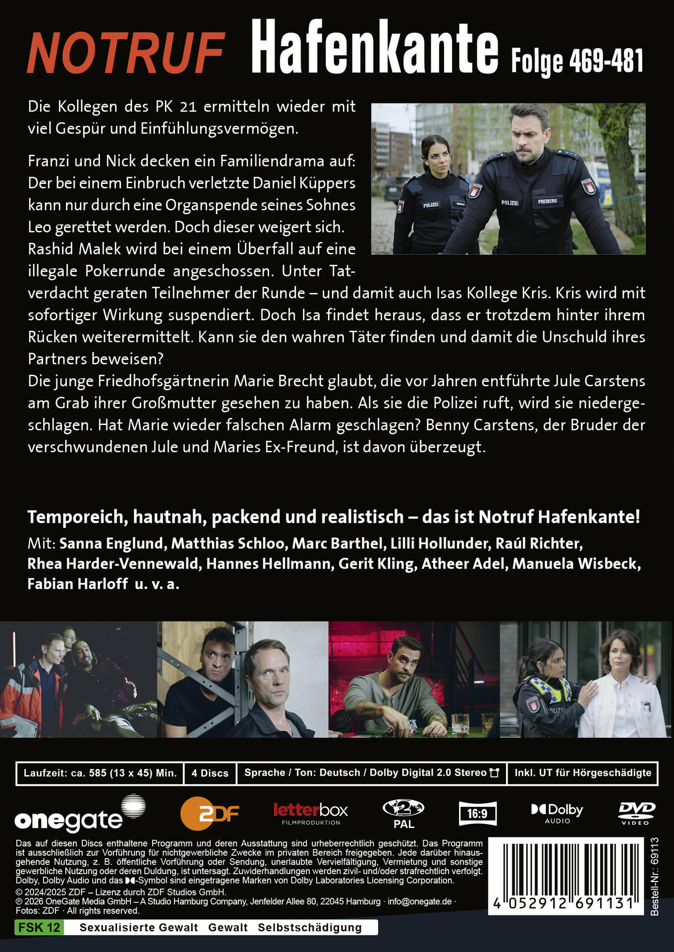 Cover der DVD Notruf Hafenkante Folge 469-481 mit Text und Bildern von Schauspielern in Polizeiuniform.