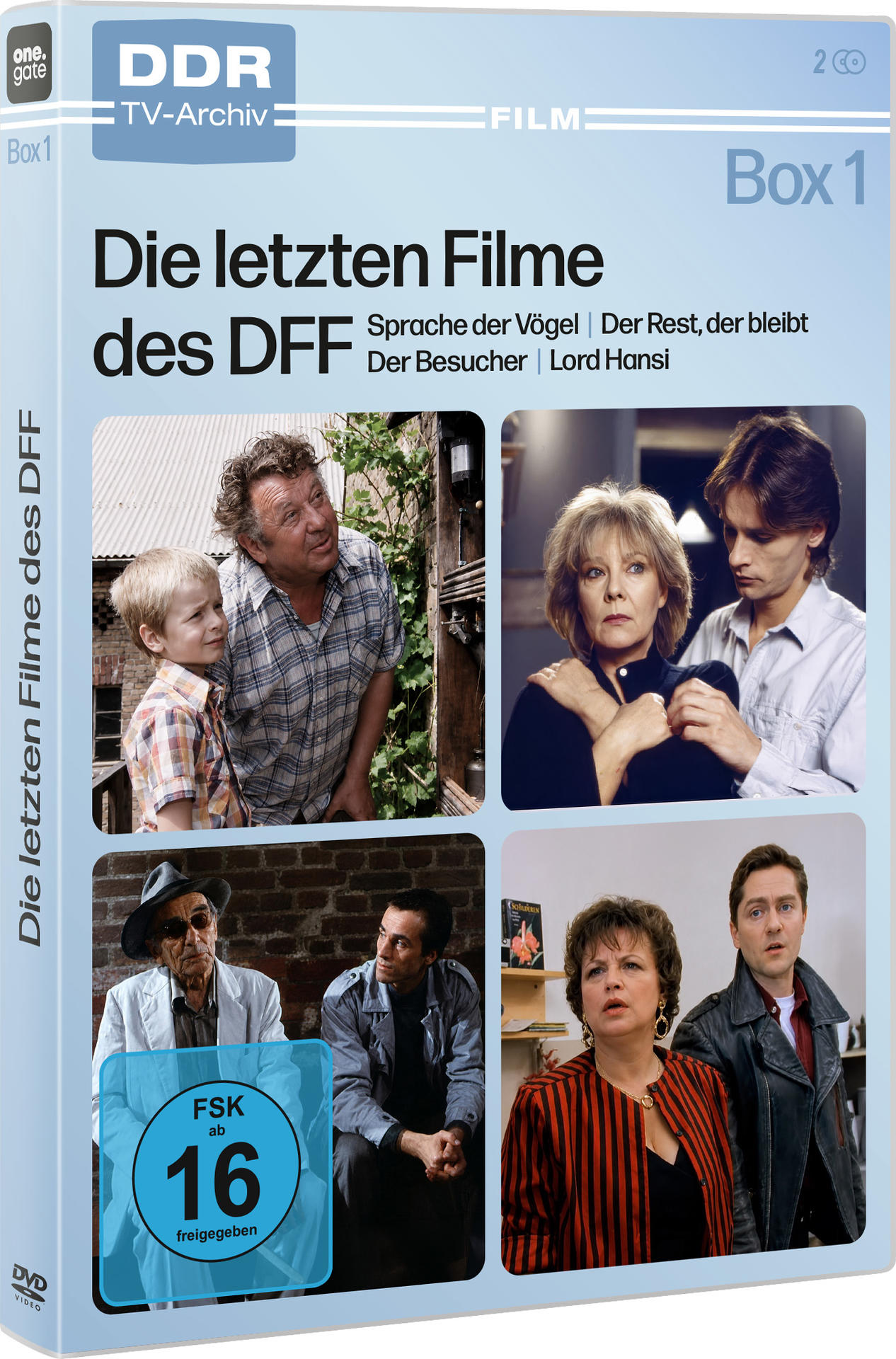 DVD-Hülle des DDR TV-Archivs mit vier Standbildern verschiedener Schauspieler und Szenen.