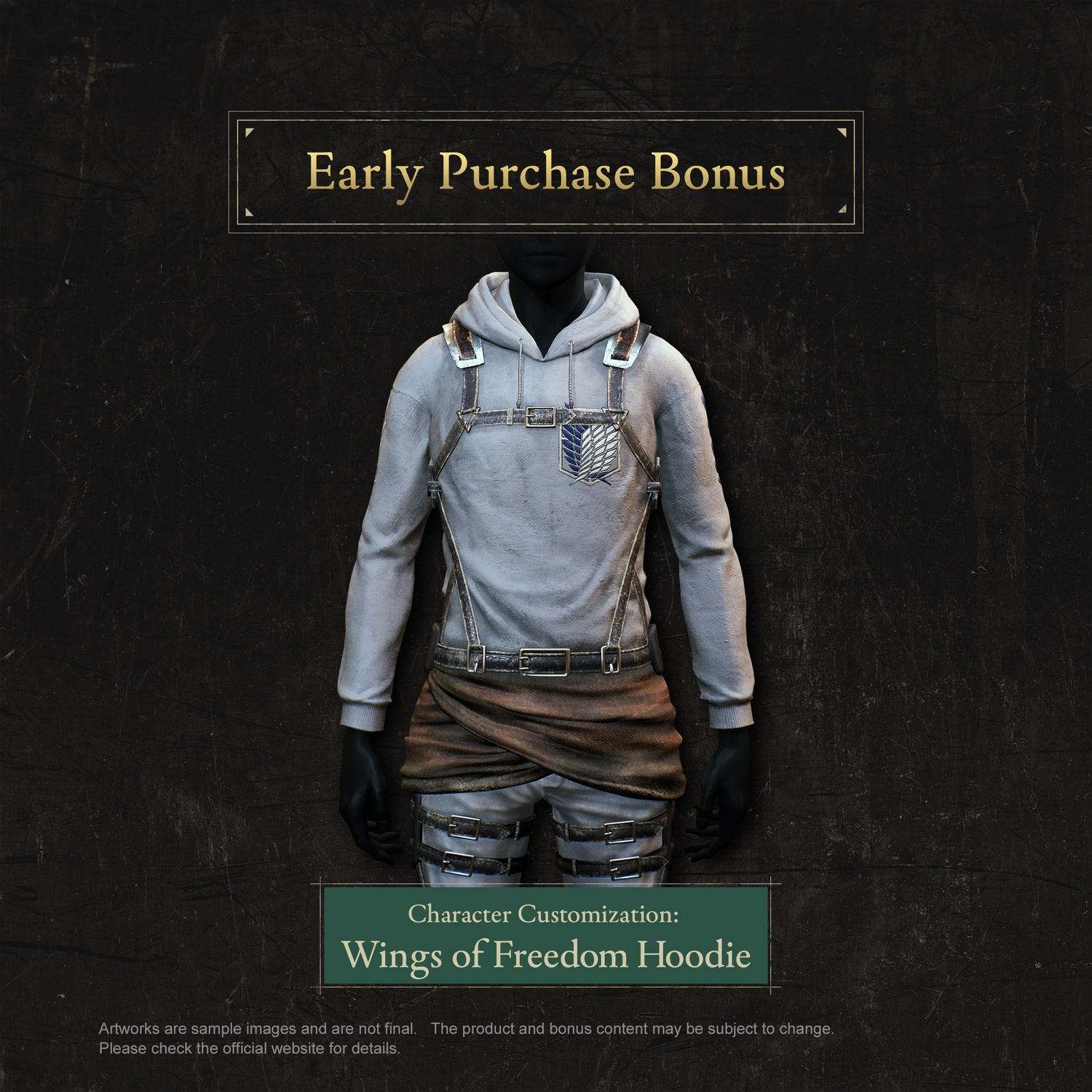 Vroegtijdige aankoopbonus: Witte hoodie met lederen banden en een embleem.