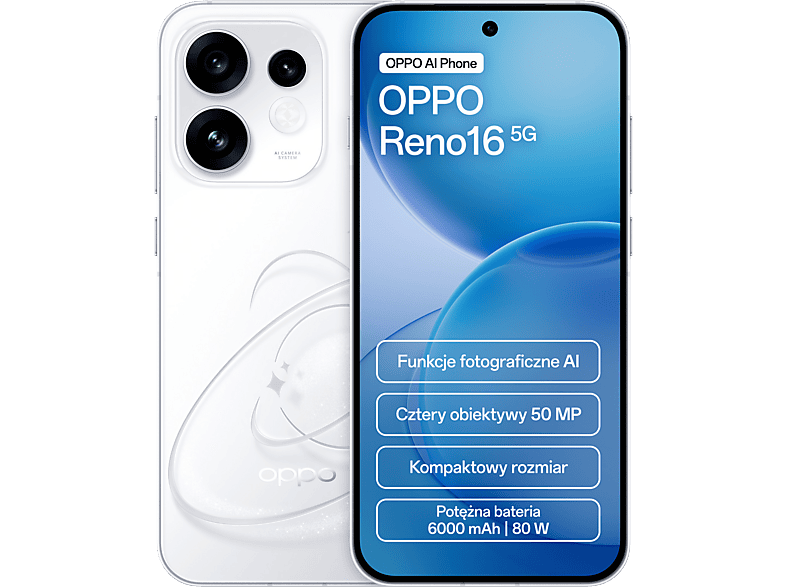 OPPO Reno16 5G 8/512GB Funkcje AI 6,32" 120Hz 50Mpix Biały