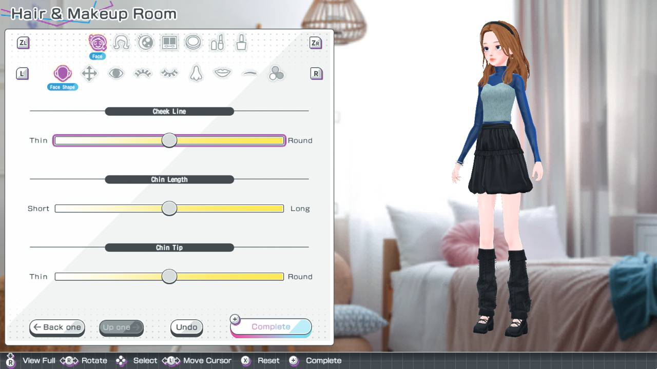 Menú de personalización de personajes con controles deslizantes y un modelo de avatar 3D.