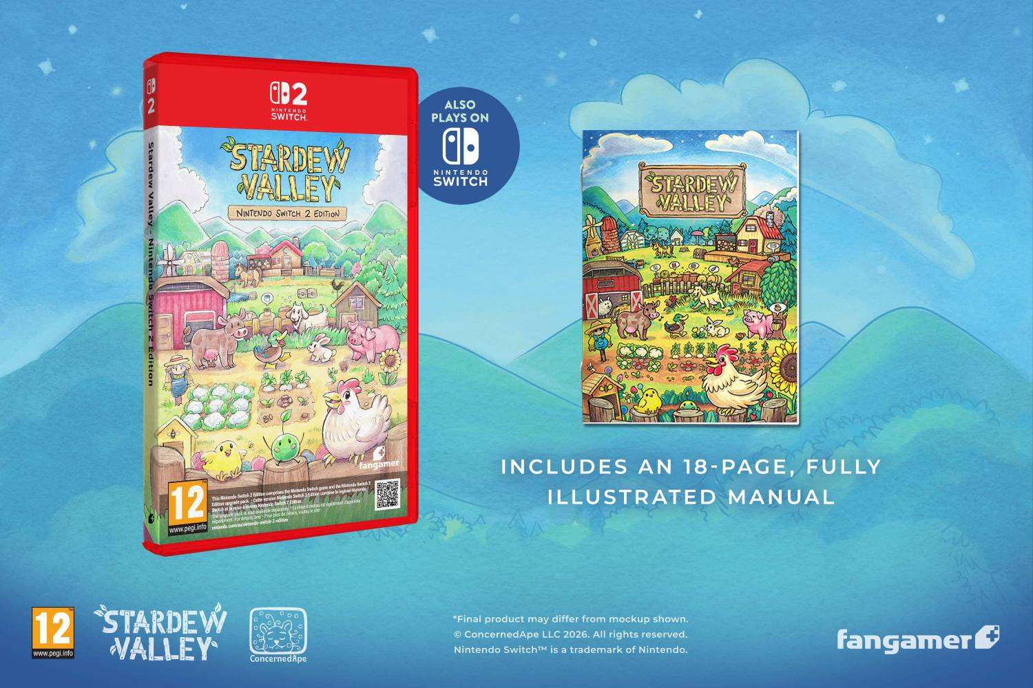 Caja de videojuego Stardew Valley Nintendo Switch 2 Edition y manual ilustrado.