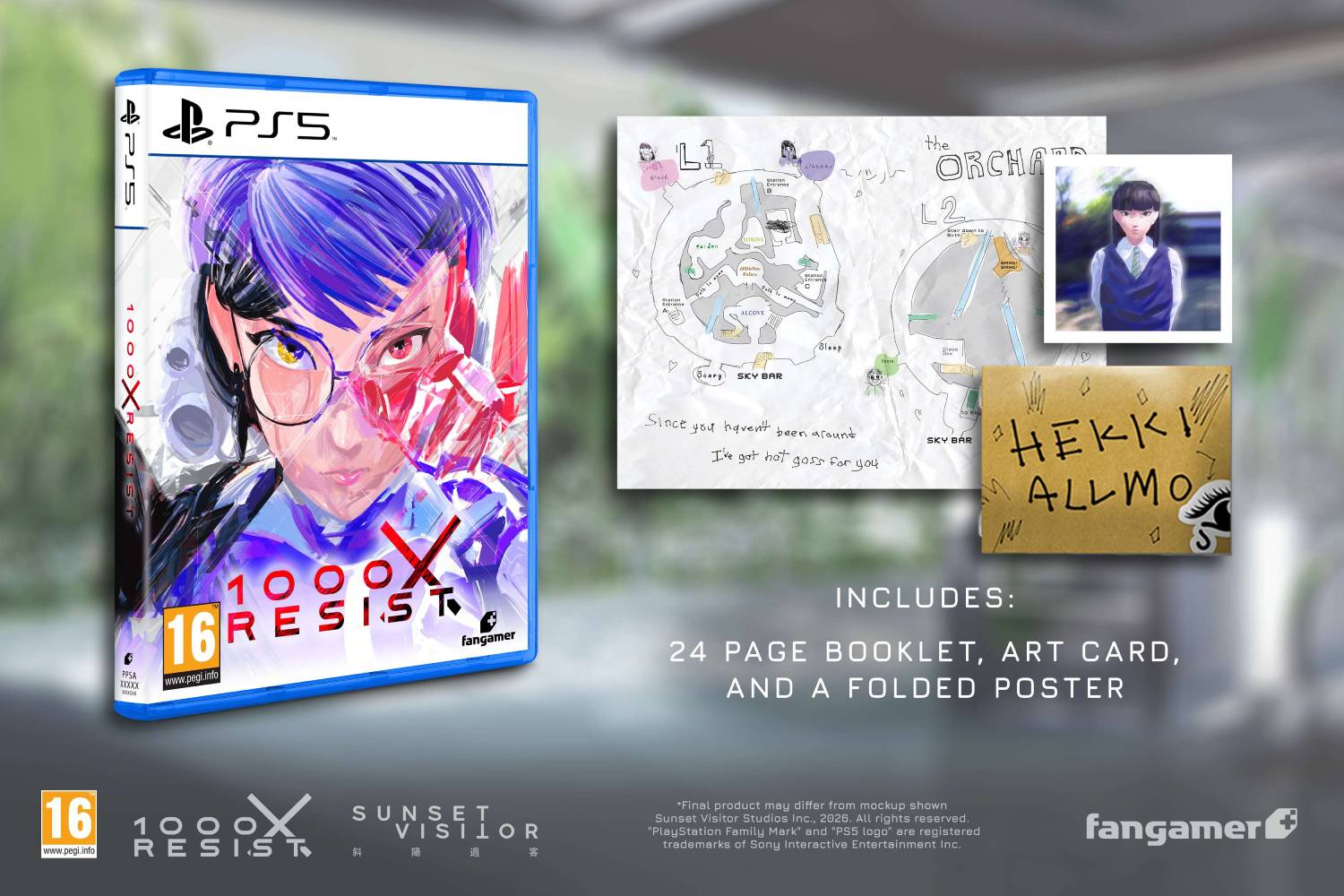 Juego de PlayStation 5 1000xResist con portada, póster plegado, tarjeta artística y folleto.