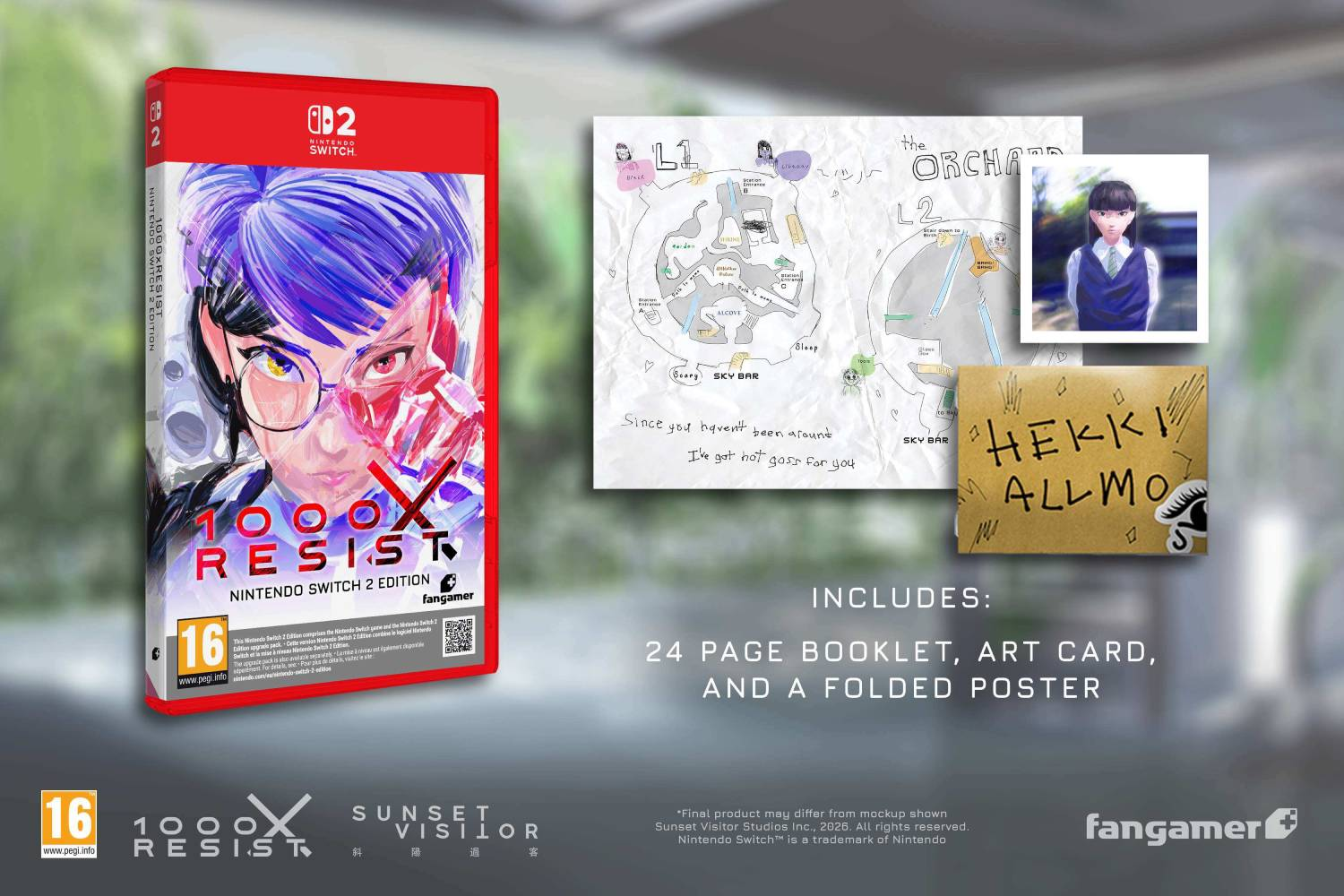Estuche de juego para Nintendo Switch 2 con póster, tarjeta de arte y folleto.