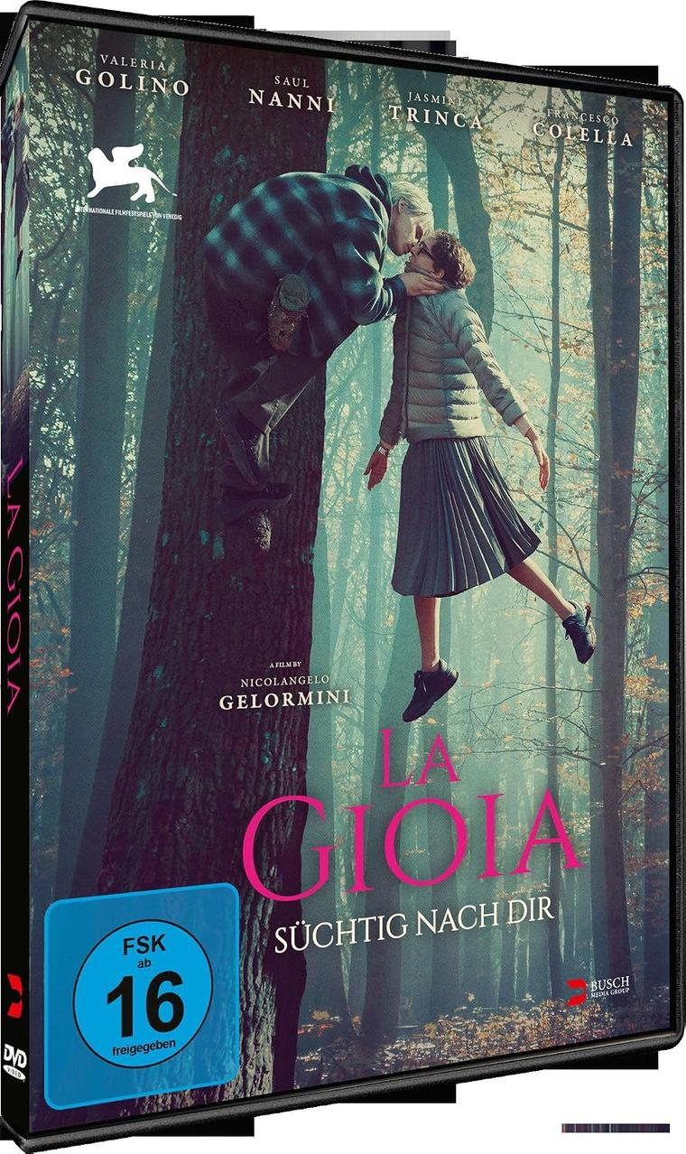 DVD-Hülle von La Gioia - Süchtig nach Dir mit zwei Personen, die sich im Wald umarmen.