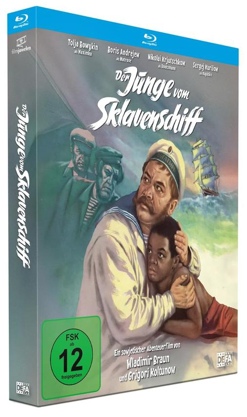 Blu-ray-Hülle des Films Der Junge vom Sklavenschiff mit Seemann und Kind im Vordergrund.