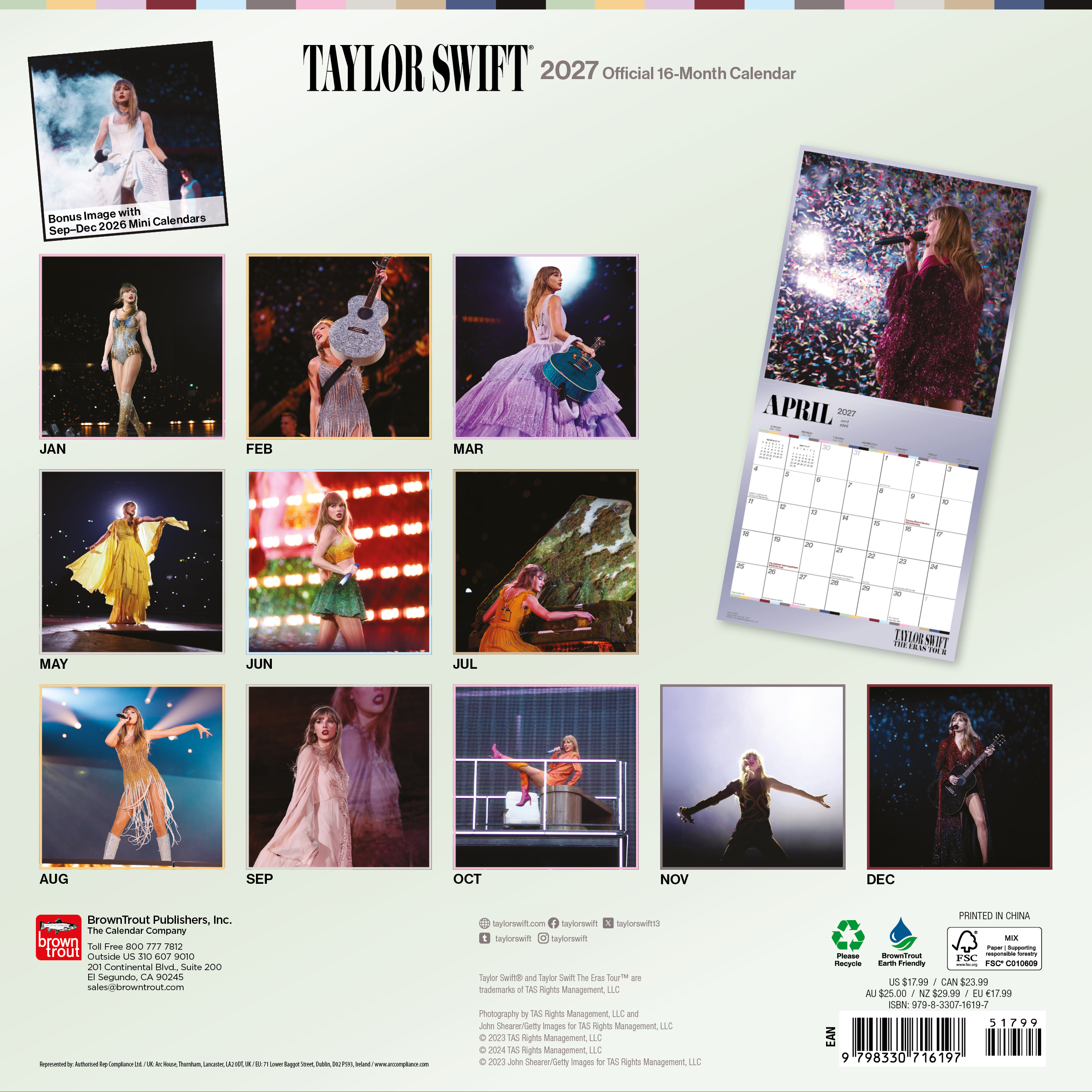 Taylor Swift 2027-es hivatalos 16 hónapos naptár koncertfotókkal.