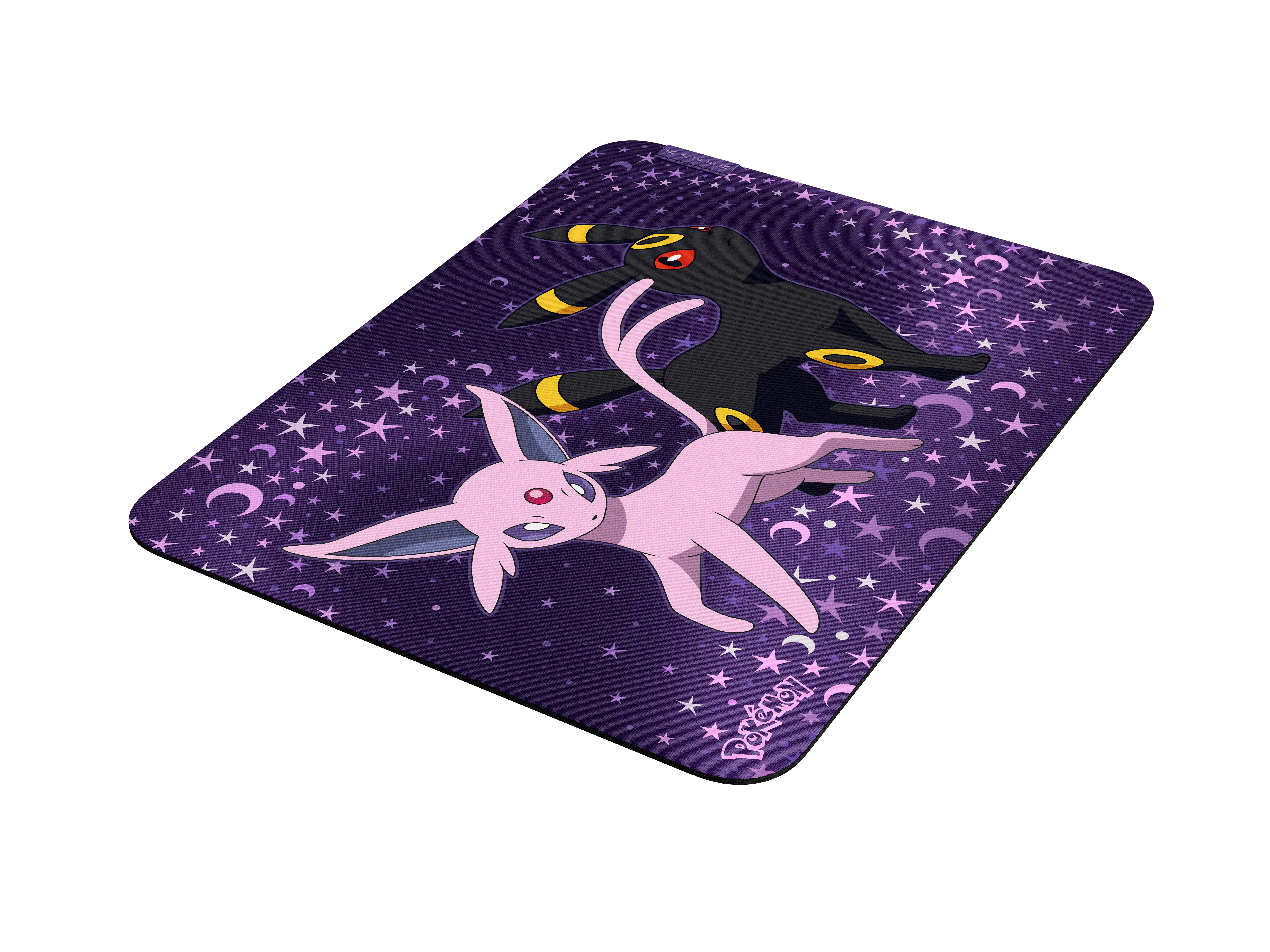 Mauspad mit Espeon und Umbreon vor einem lila Sternenhimmel.