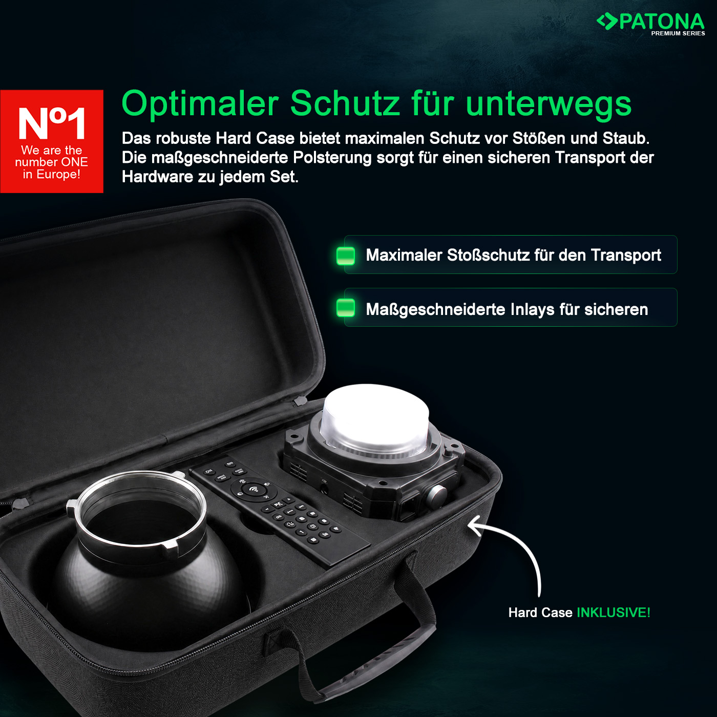 Valise de transport noire avec incrustations sur mesure contenant des appareils électroniques.