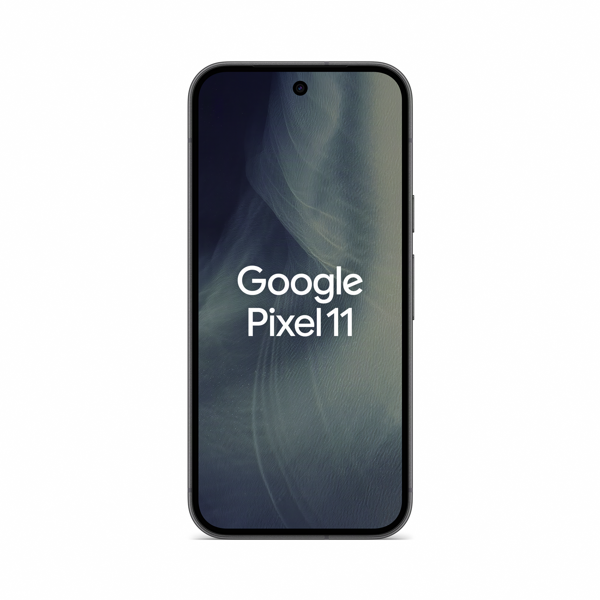 Ein schwarzes Google Pixel 11 Smartphone zeigt den Markennamen und ein dunkles Hintergrundbild auf dem Bildschirm.