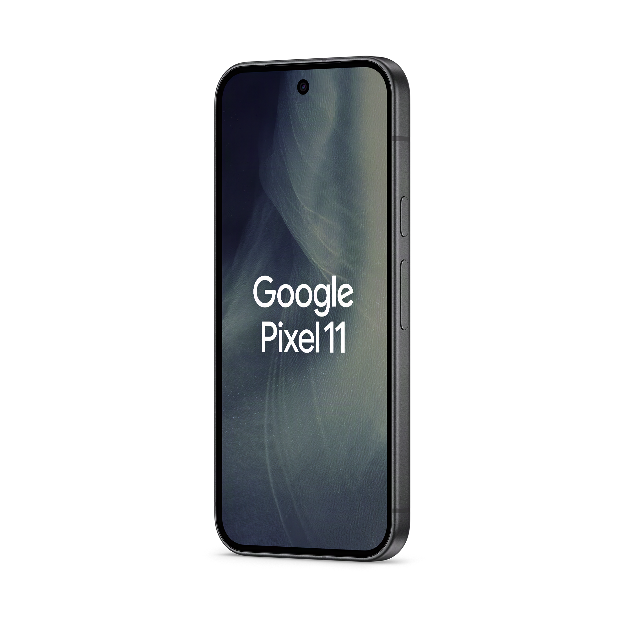 Ein Google Pixel 11 Smartphone in Schwarz, leicht angewinkelt, mit dem Text Google Pixel 11 auf dem Display.