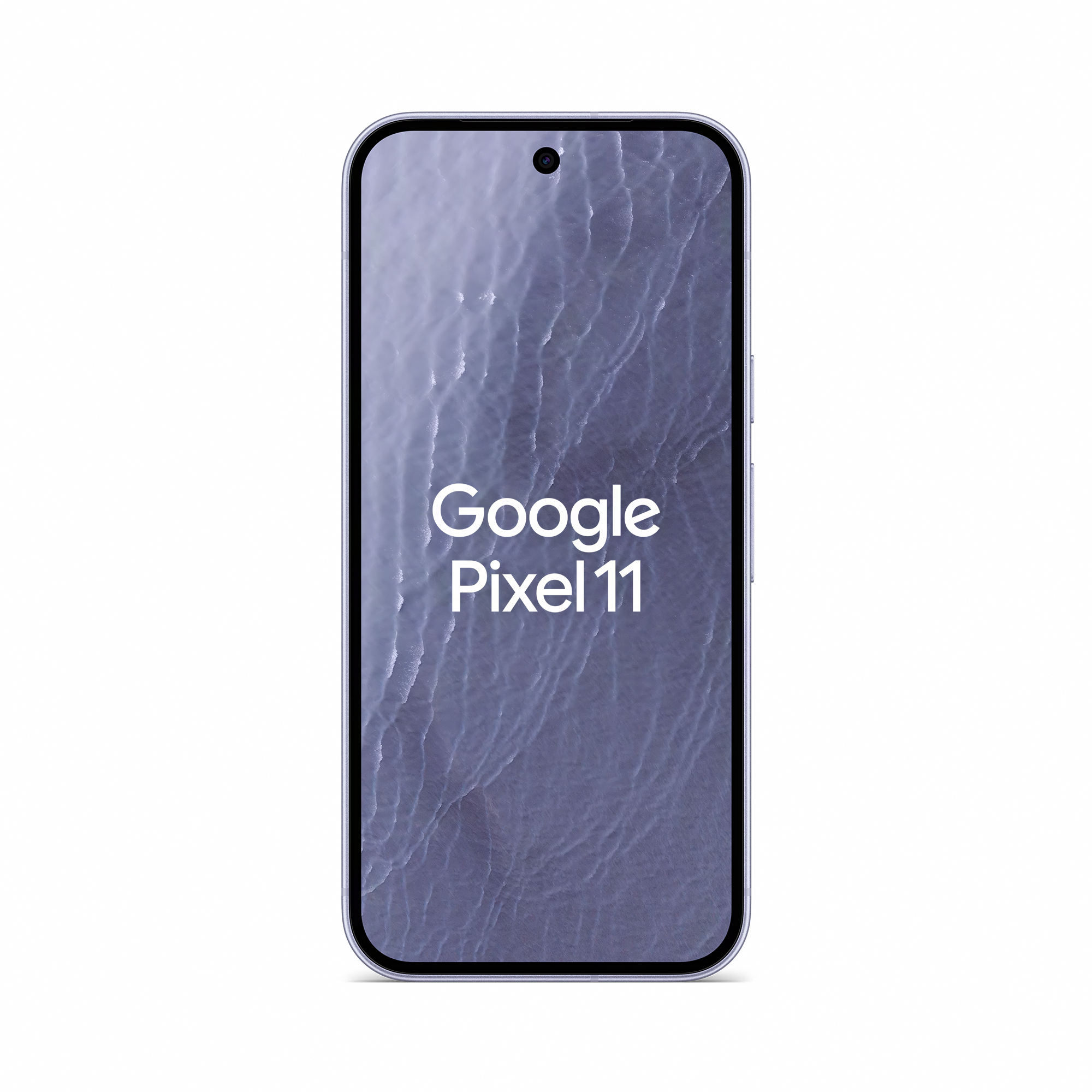 Ein weißes Google Pixel 11 Smartphone auf schwarzem Grund mit Wassertextur-Bildschirm.