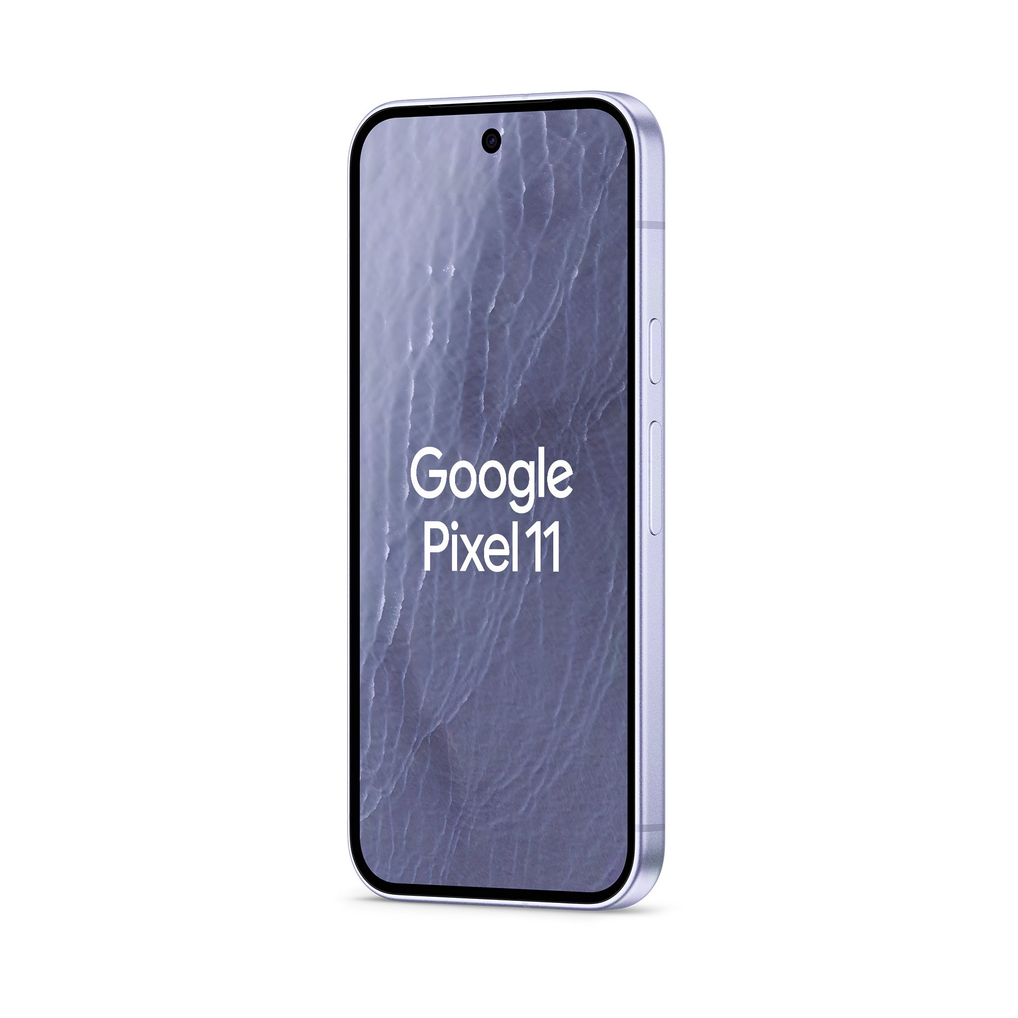Ein Google Pixel 11 Smartphone in Silber auf schwarzem Hintergrund mit Wassertextur-Bildschirm.