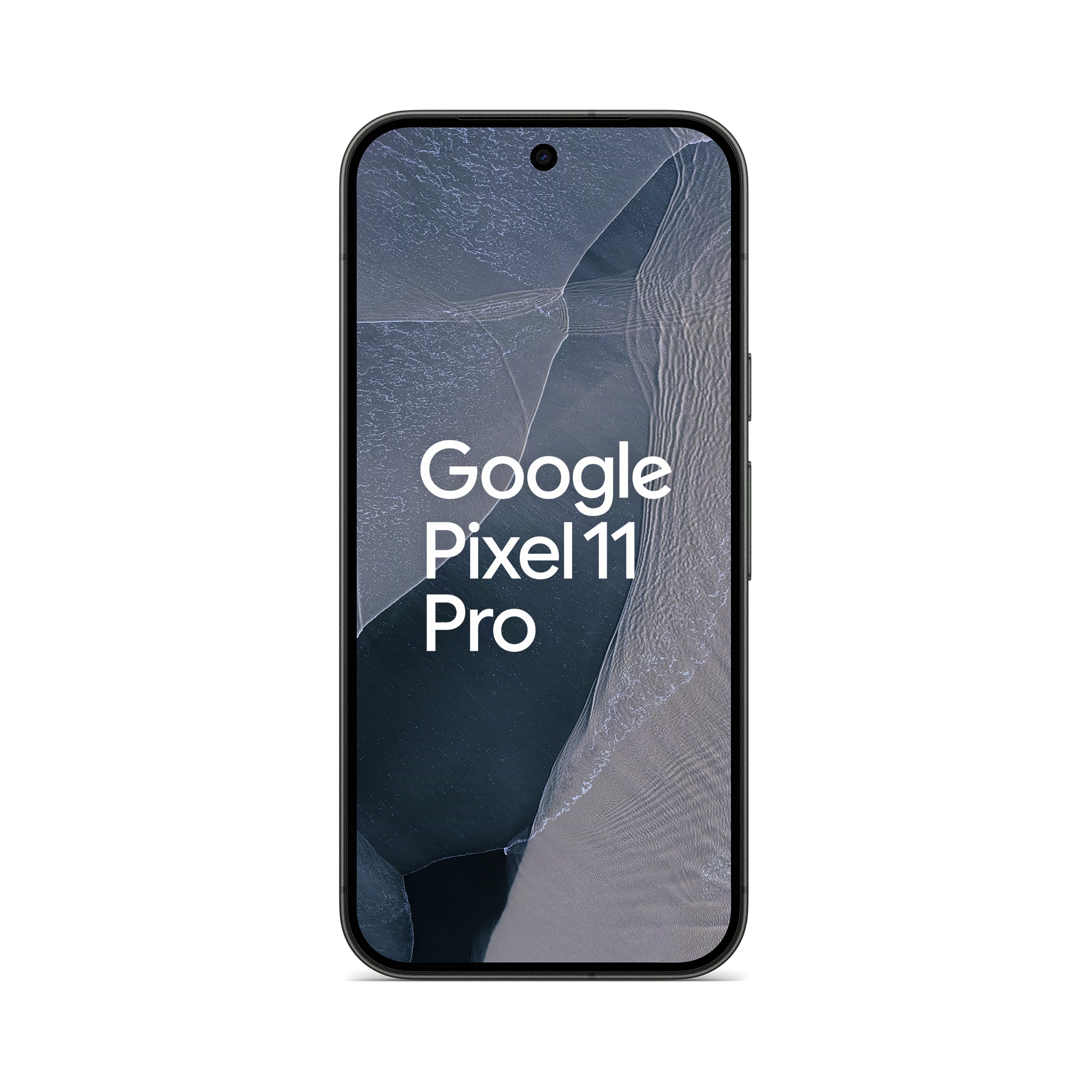 Ein schwarzes Smartphone vor dunklem Hintergrund zeigt die weiße Aufschrift Google Pixel 11 Pro.