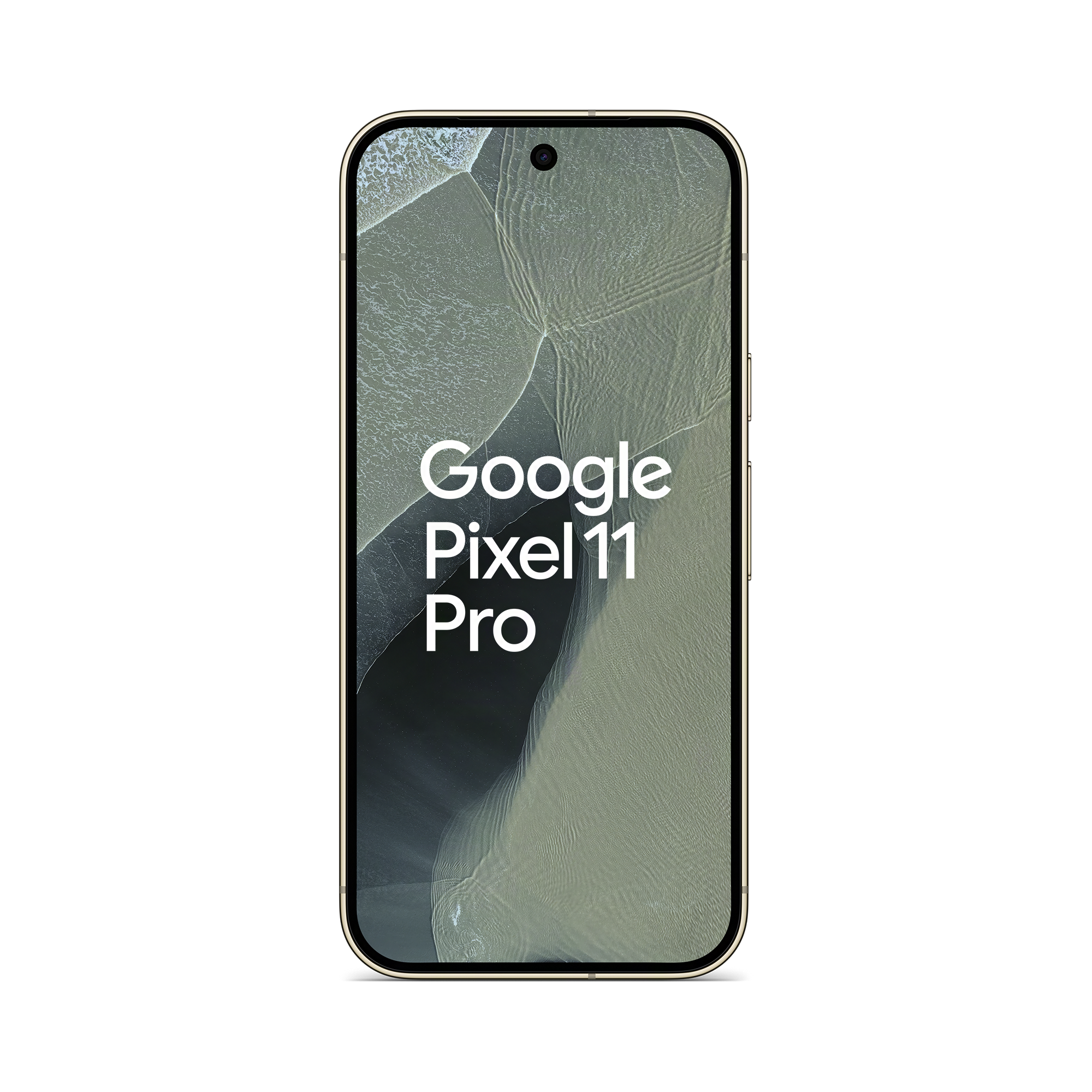 Ein Smartphone zeigt den Text Google Pixel 11 Pro auf gemustertem Hintergrund vor schwarzem Hintergrund.