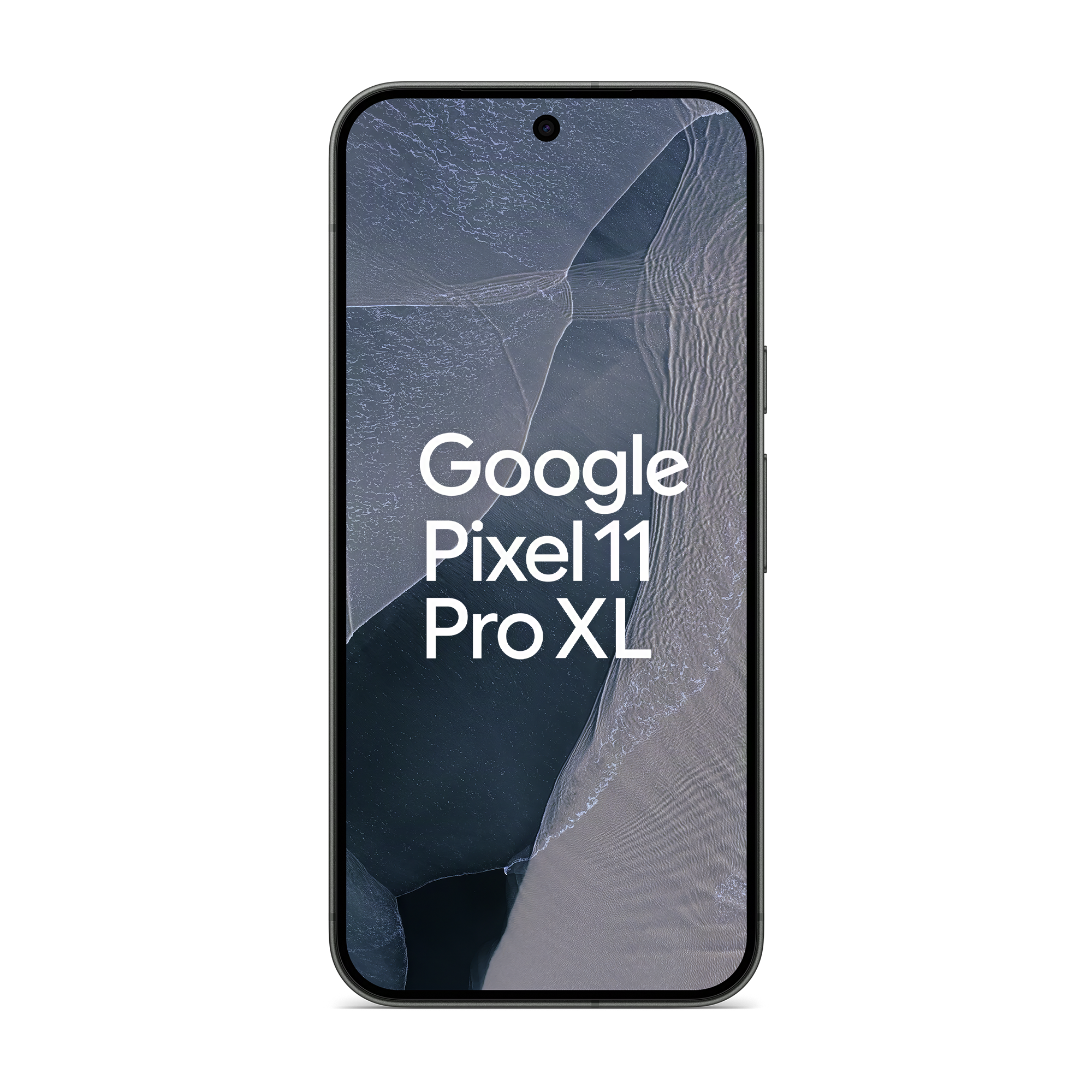 Smartphone mit der Aufschrift Google Pixel 11 Pro XL auf dem Bildschirm vor dunklem Hintergrund.