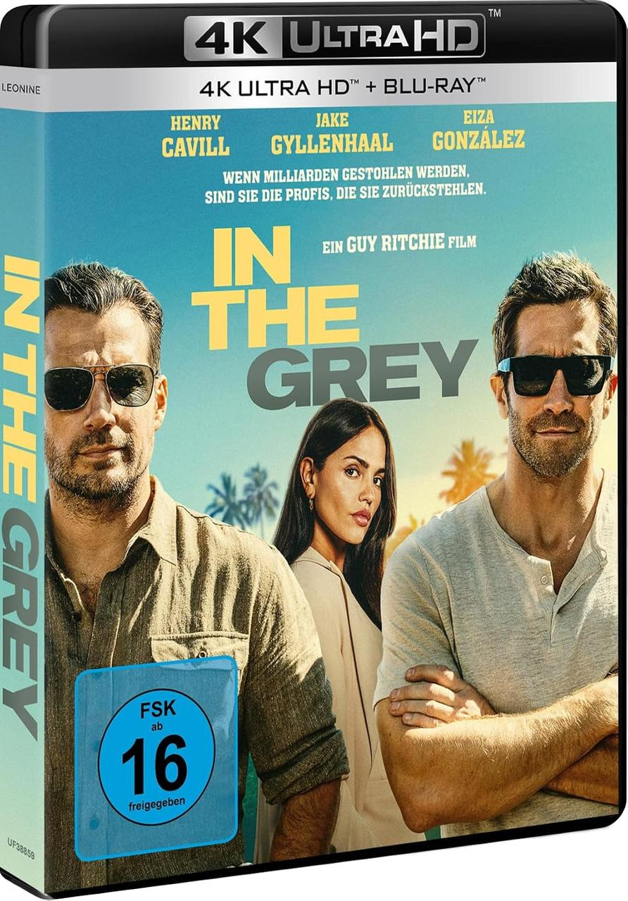 Blu-ray-Cover für In The Grey mit Henry Cavill, Eiza González und Jake Gyllenhaal vor tropischem Hintergrund.