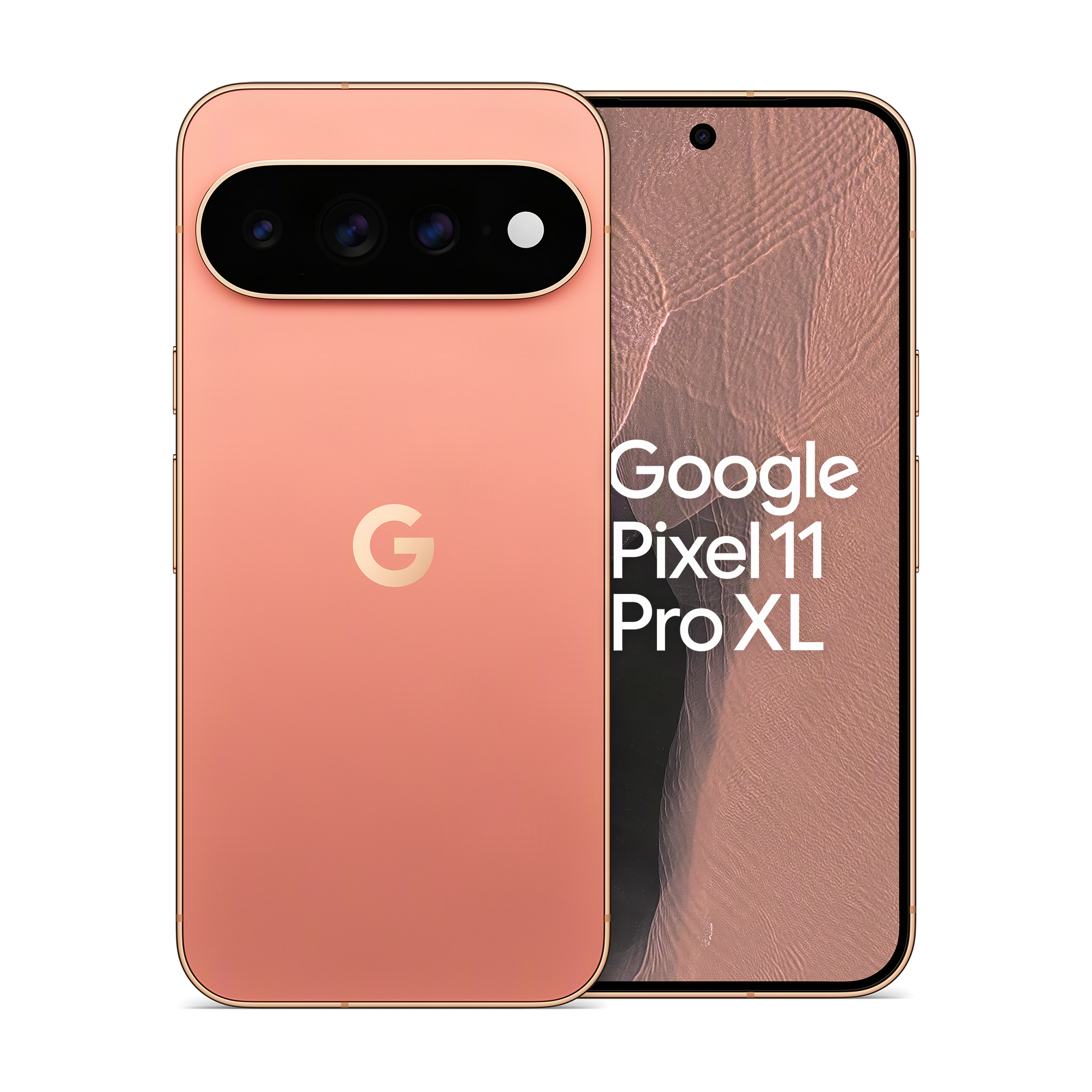 Rotes Google Pixel 11 Pro XL Smartphone, Rückseite mit Kamera und Vorderseite mit Display.