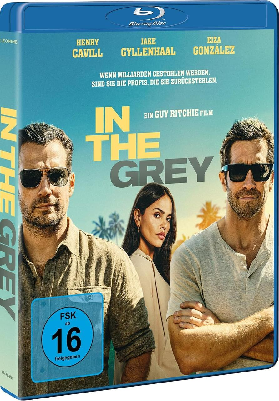 Blu-ray-Hülle zu In The Grey mit Henry Cavill, Eiza González und Jake Gyllenhaal vor sonnigem Hintergrund.