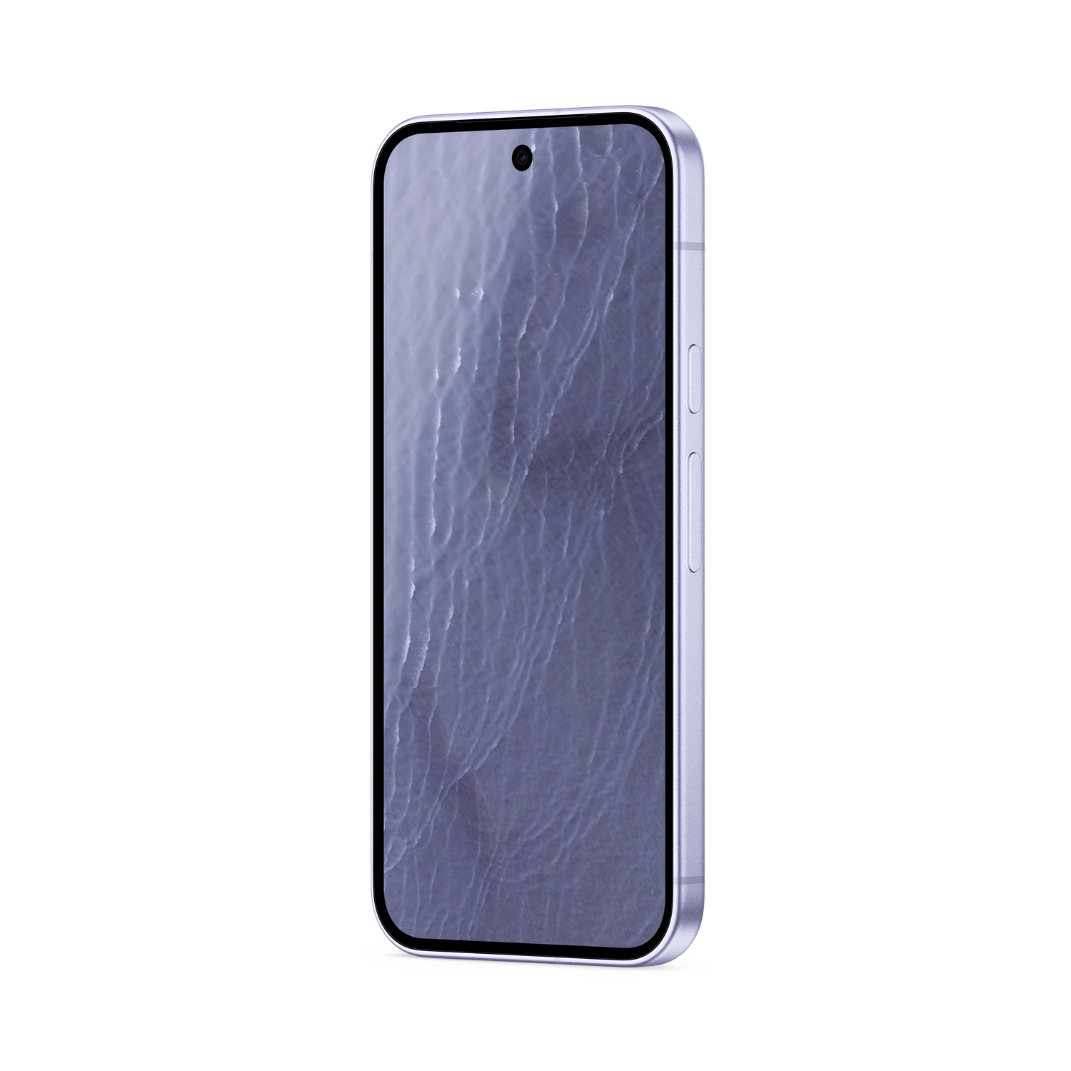 Un teléfono inteligente blanco inclinado sobre fondo negro, con una textura de agua en la pantalla.