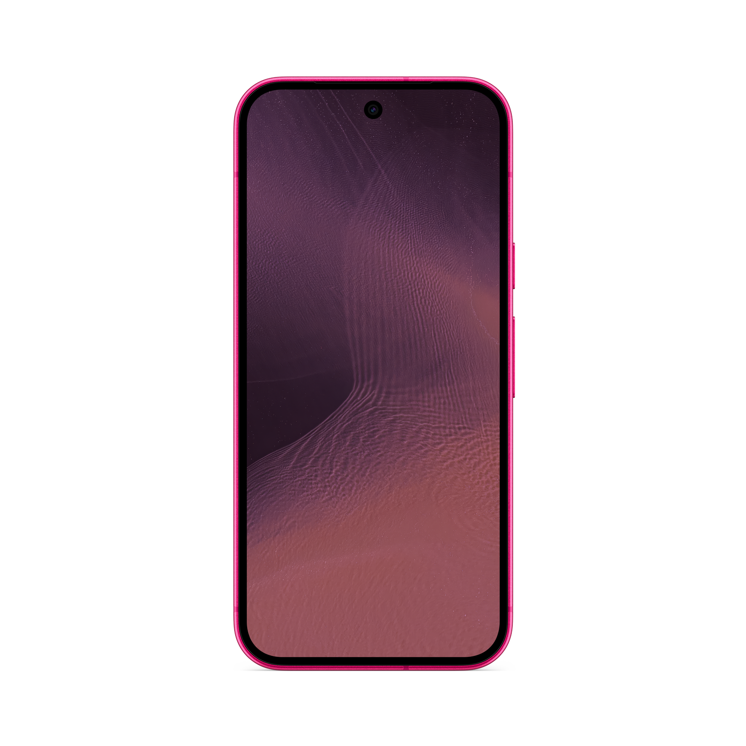Un teléfono inteligente con marco rosa y fondo abstracto morado y marrón en la pantalla.