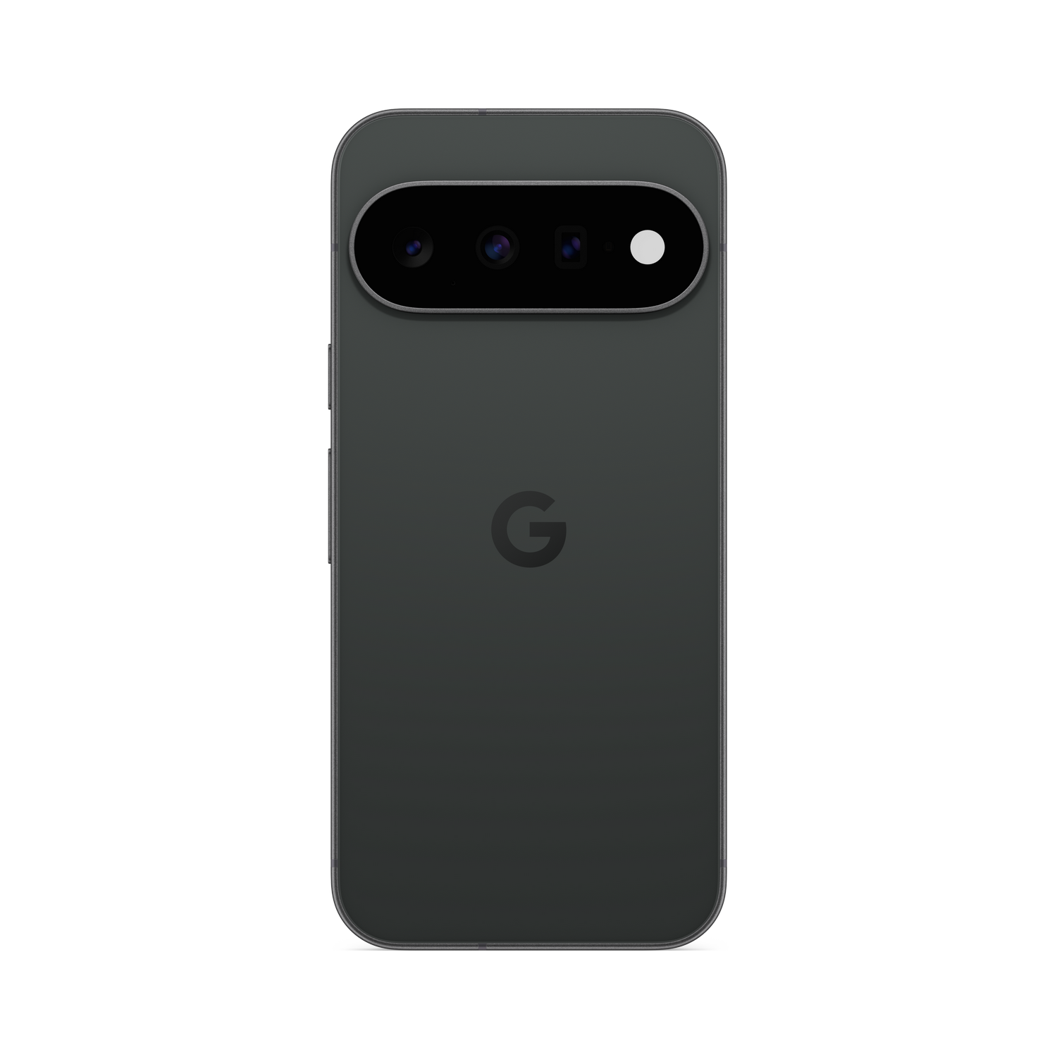 La parte trasera de un smartphone oscuro con una barra de cámara horizontal y el logo de Google.