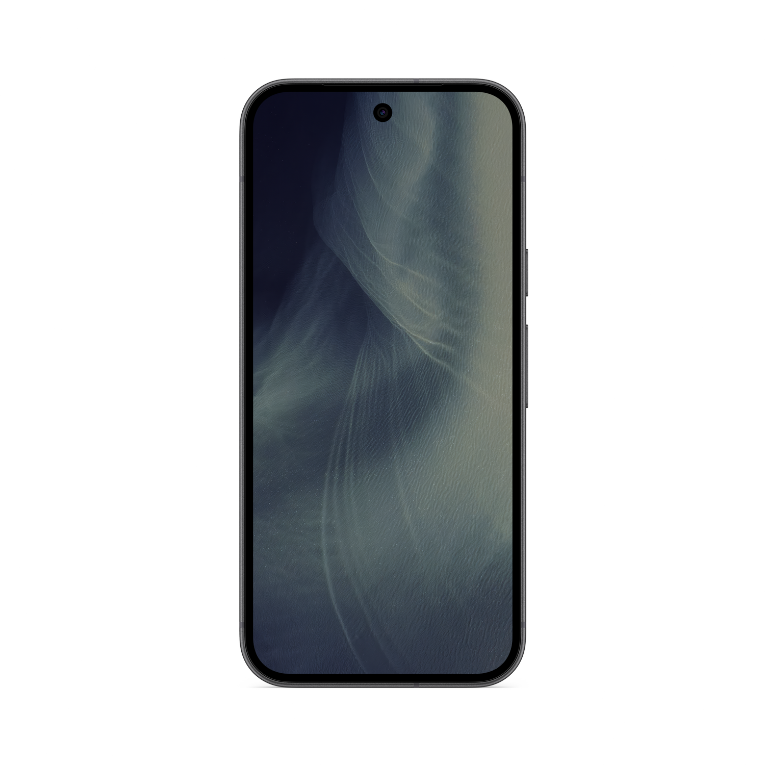 Smartphone con fondo de pantalla oscuro y ondulado sobre fondo negro.