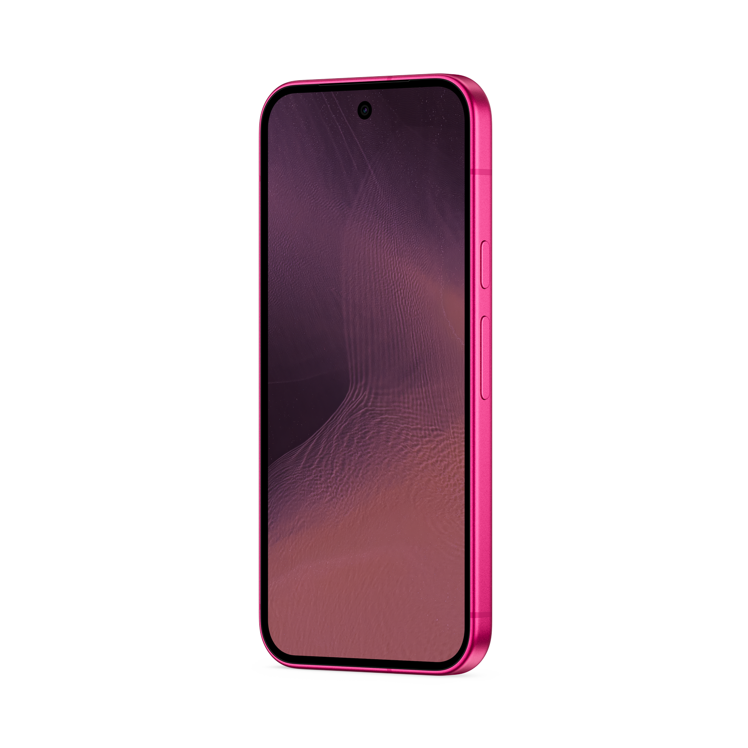 Un teléfono inteligente rosa sobre fondo negro con un fondo de pantalla abstracto.