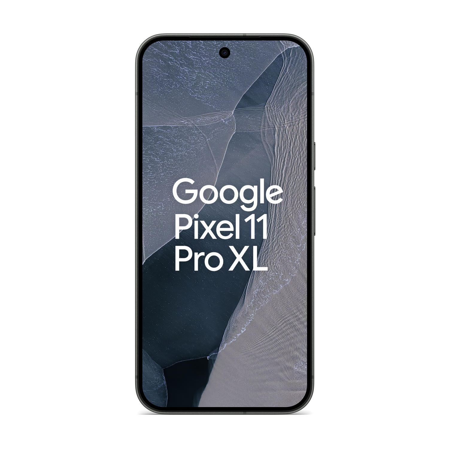 Un teléfono inteligente sobre un fondo negro muestra el texto Google Pixel 11 Pro XL en su pantalla.