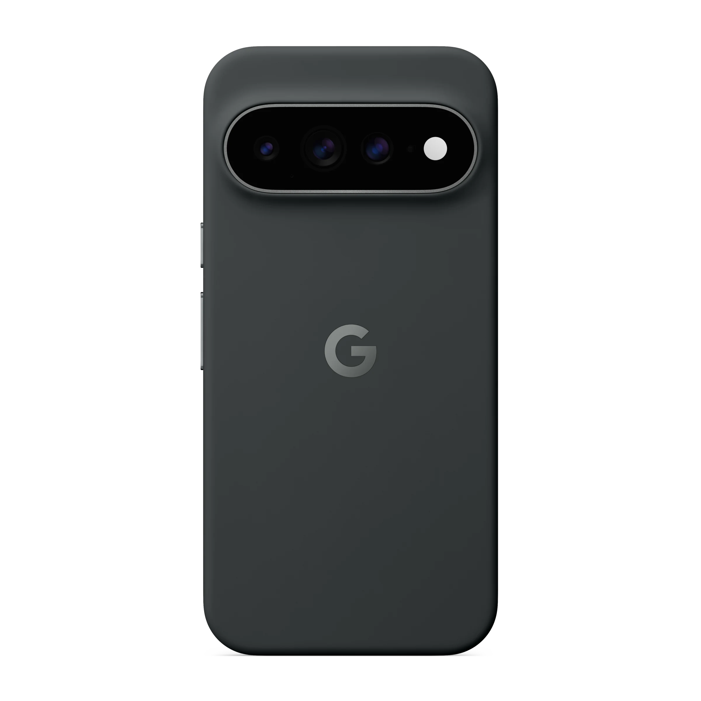 Parte trasera de un smartphone oscuro con logo de Google y módulo de cámara.
