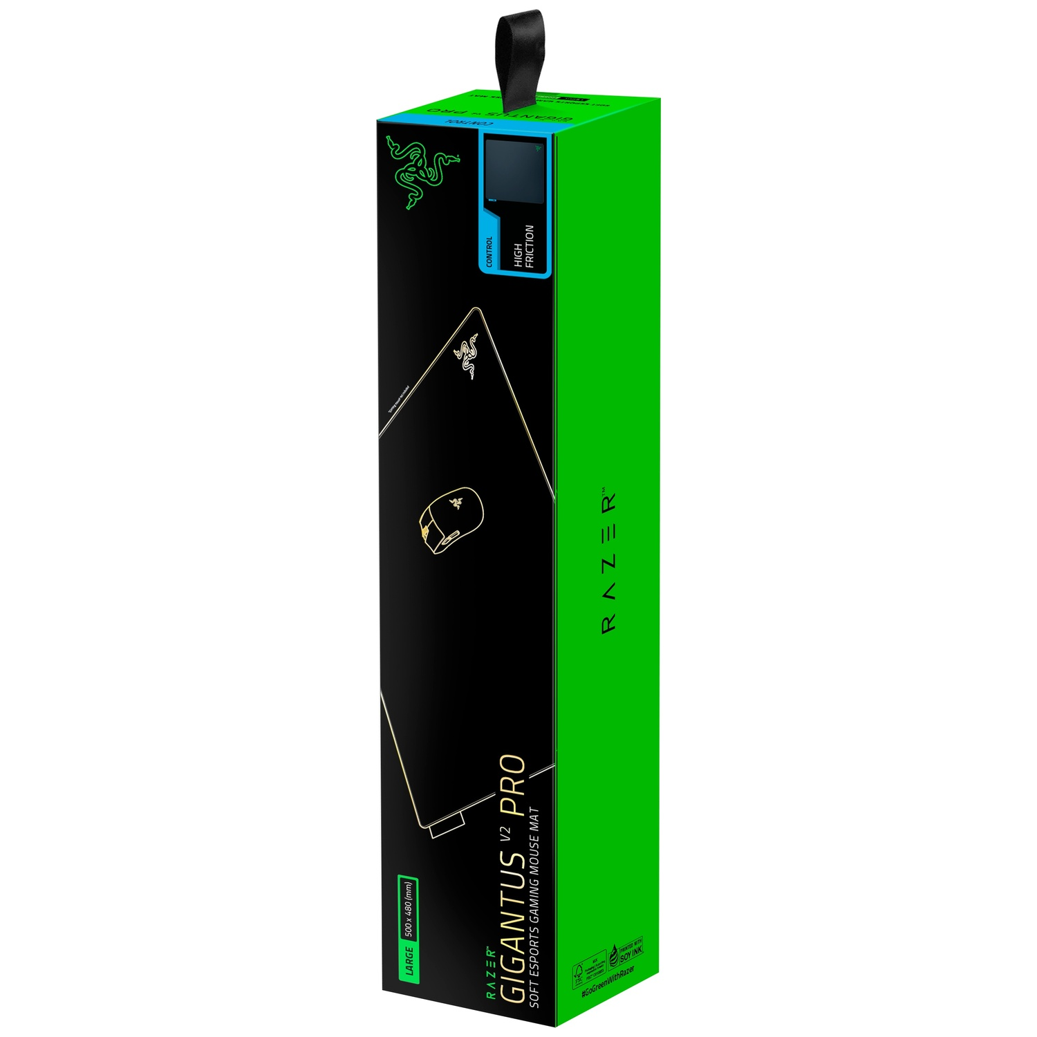 Razer Gigantus V2 Pro gaming muismat in groene en zwarte doos met draaglus.