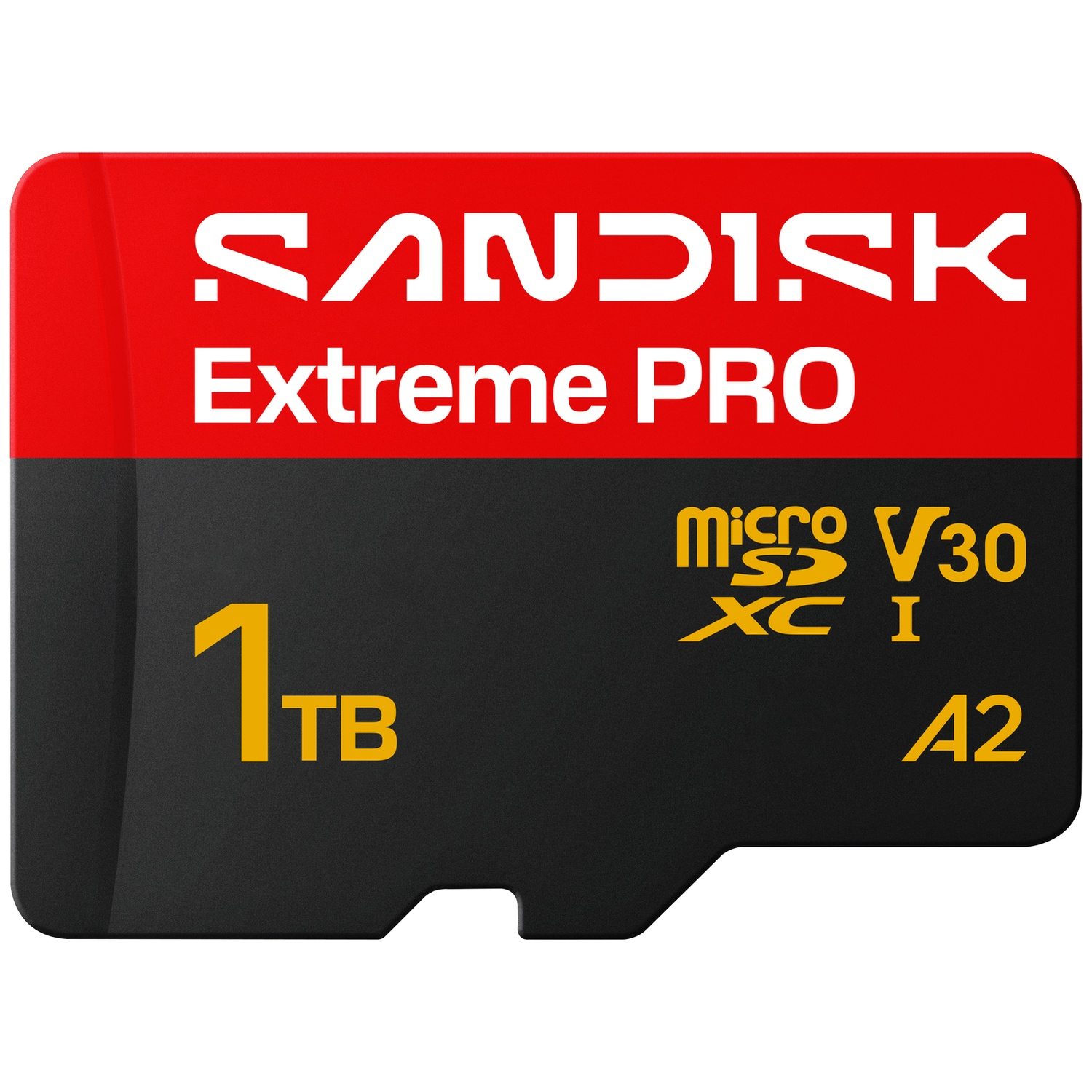 SanDisk Extreme PRO 1TB microSDXC geheugenkaart met rood en zwart ontwerp.