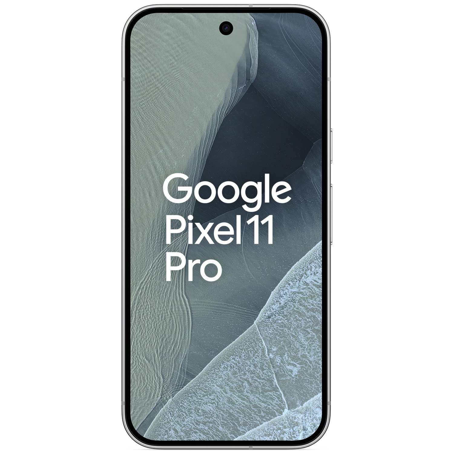 Smartphone met Google Pixel 11 Pro op het scherm tegen een donkere achtergrond.