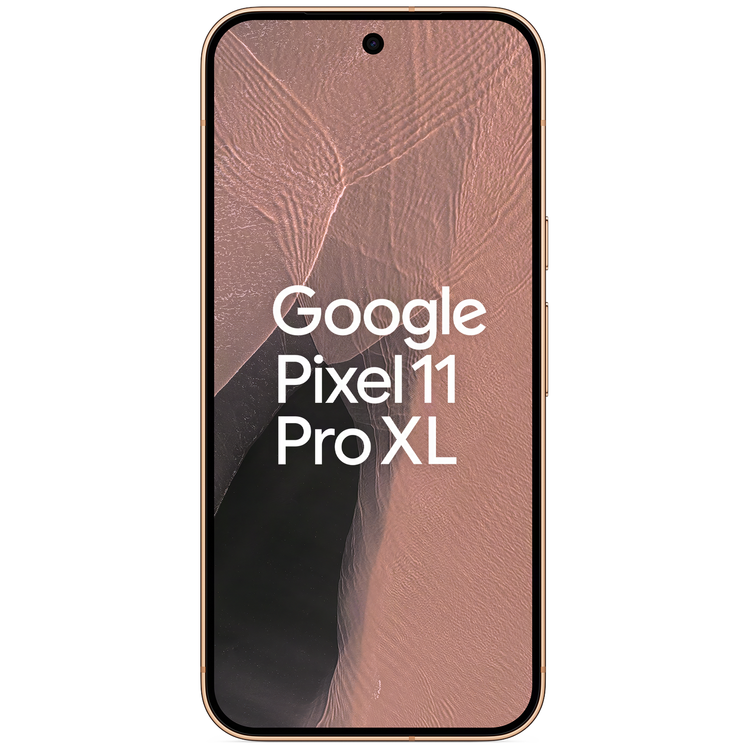 Smartphone met een roze achtergrond en de witte tekst Google Pixel 11 Pro XL.
