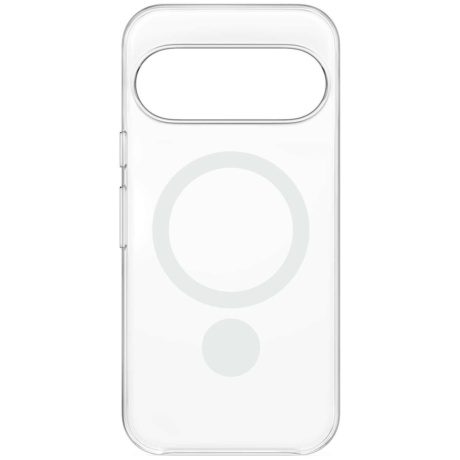 Coque de téléphone transparente avec découpe pour appareil photo et anneau MagSafe à l'arrière.