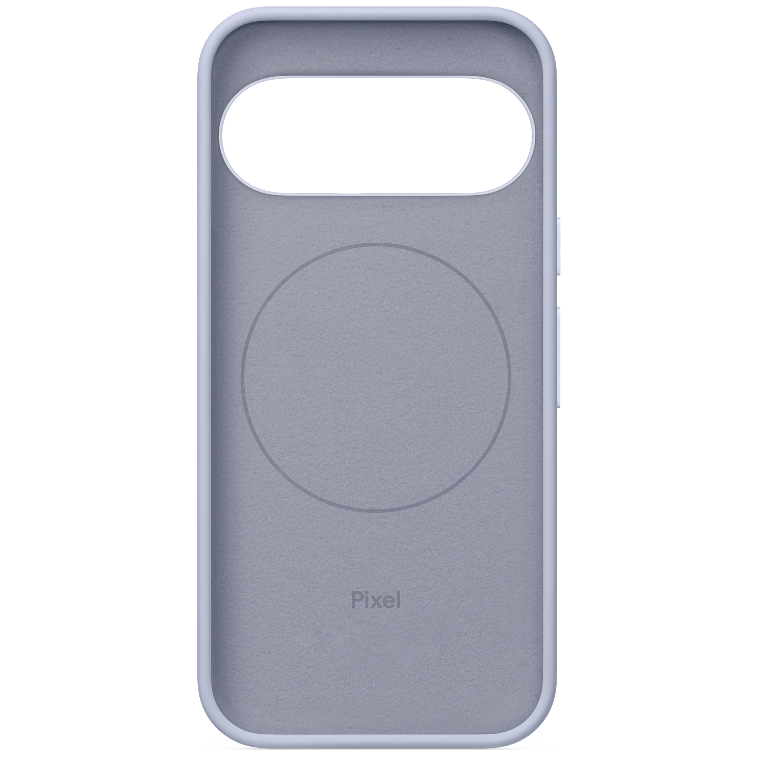 Grey smartphone case with circular marking on a black background.