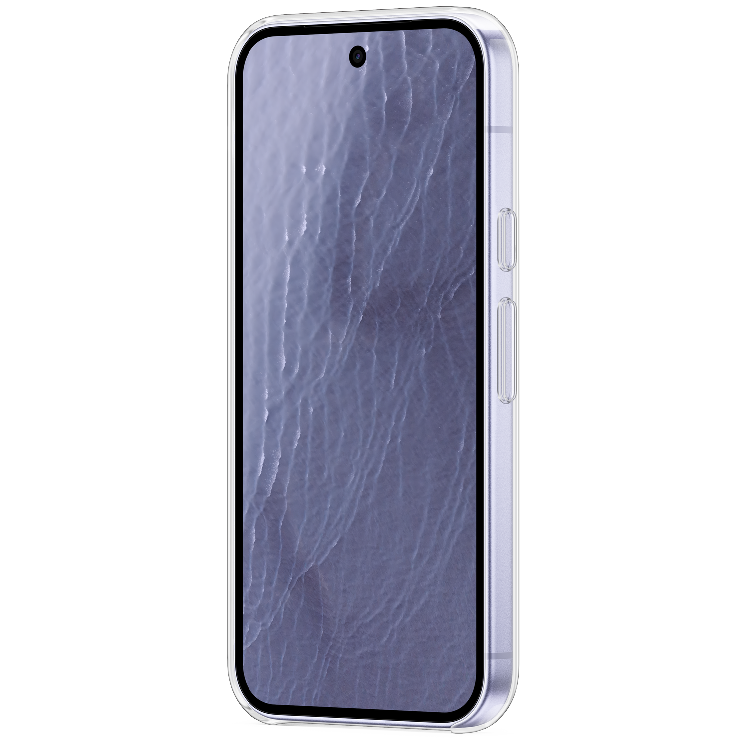 A smartphone in a clear case against a black background with a water ripple screen image.