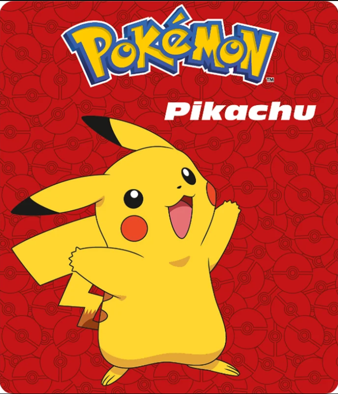 Pikachu vor rotem Hintergrund mit Pokebällen und dem gelben Pokémon-Logo.