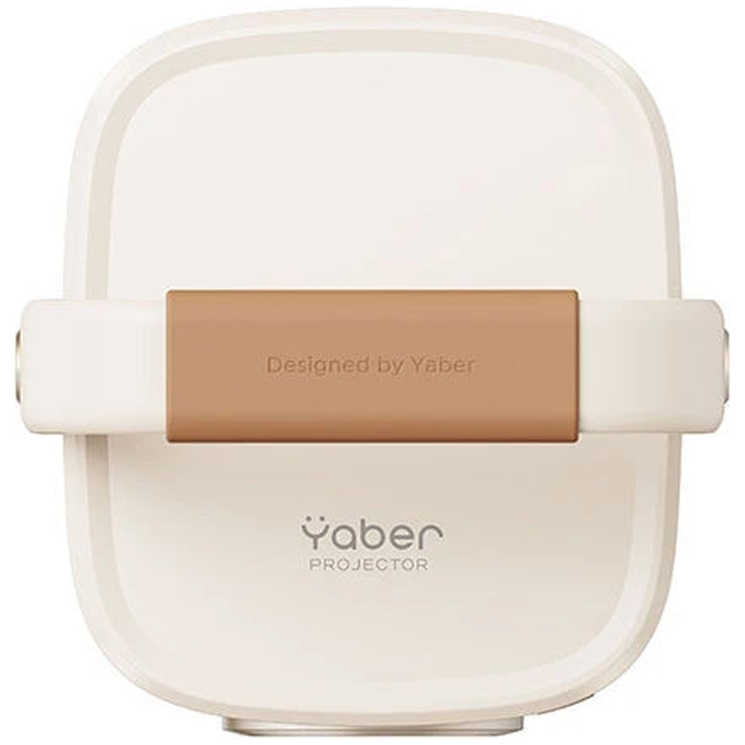 Projecteur Yaber beige avec une poignée marron sur le dessus, vue de face.